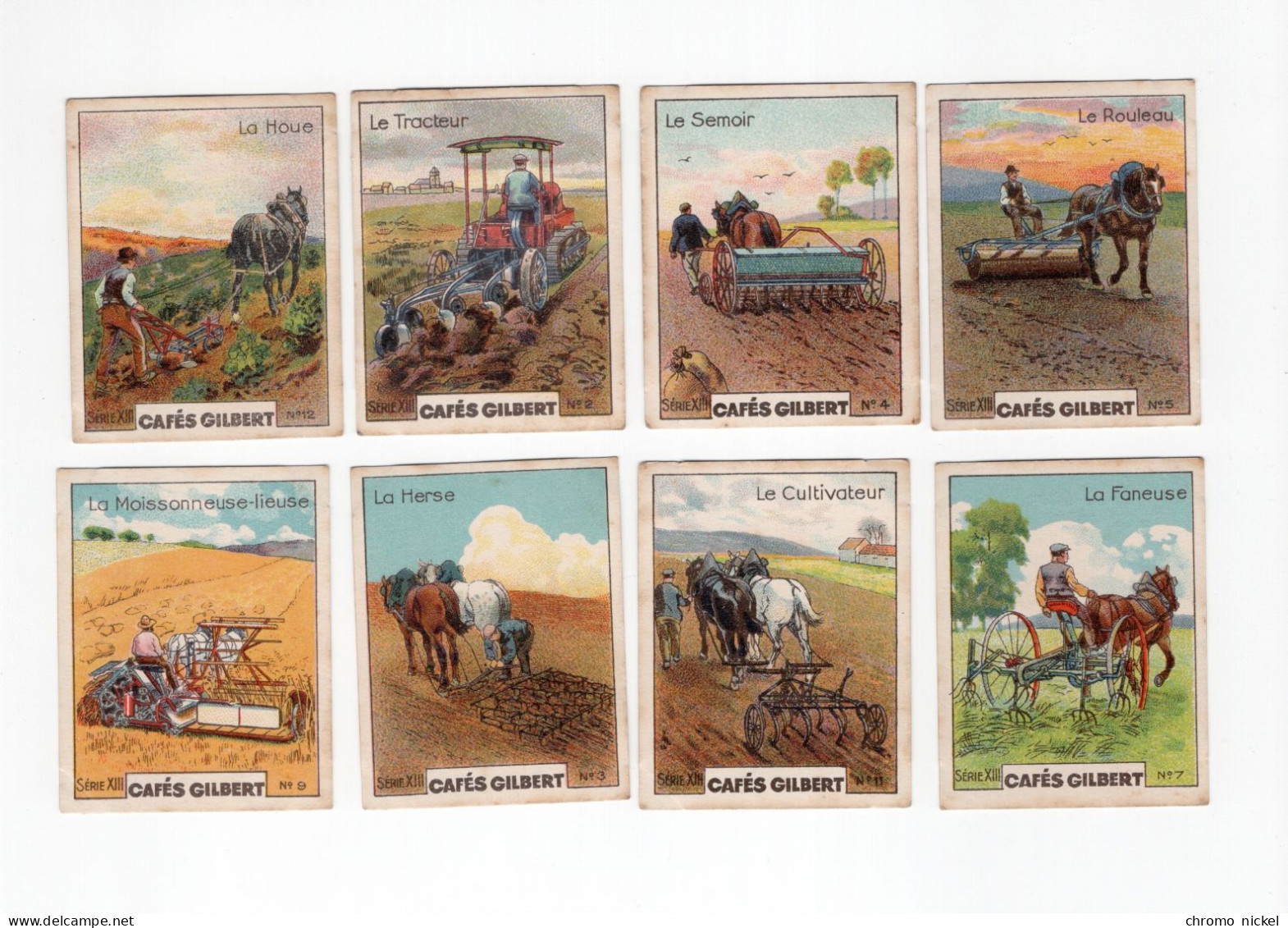 Lot X 8 Chromos  Les Travaux De La Ferme  55 X 45 Mm Bien Cafés Gilbert  2 Scans - Thé & Café