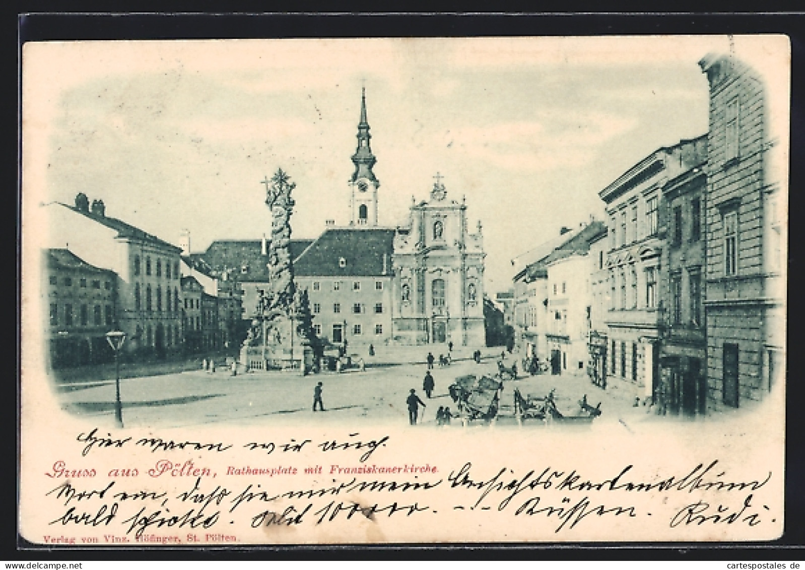 AK St. Pölten, Rathausplatz Mit Franziskanerkirche  - Autres & Non Classés