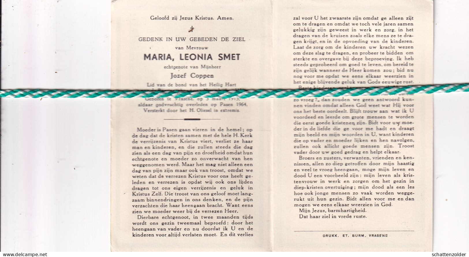 Maria Leonia Smet-Coppen, Vrasene 1915, 1964 - Obituary Notices