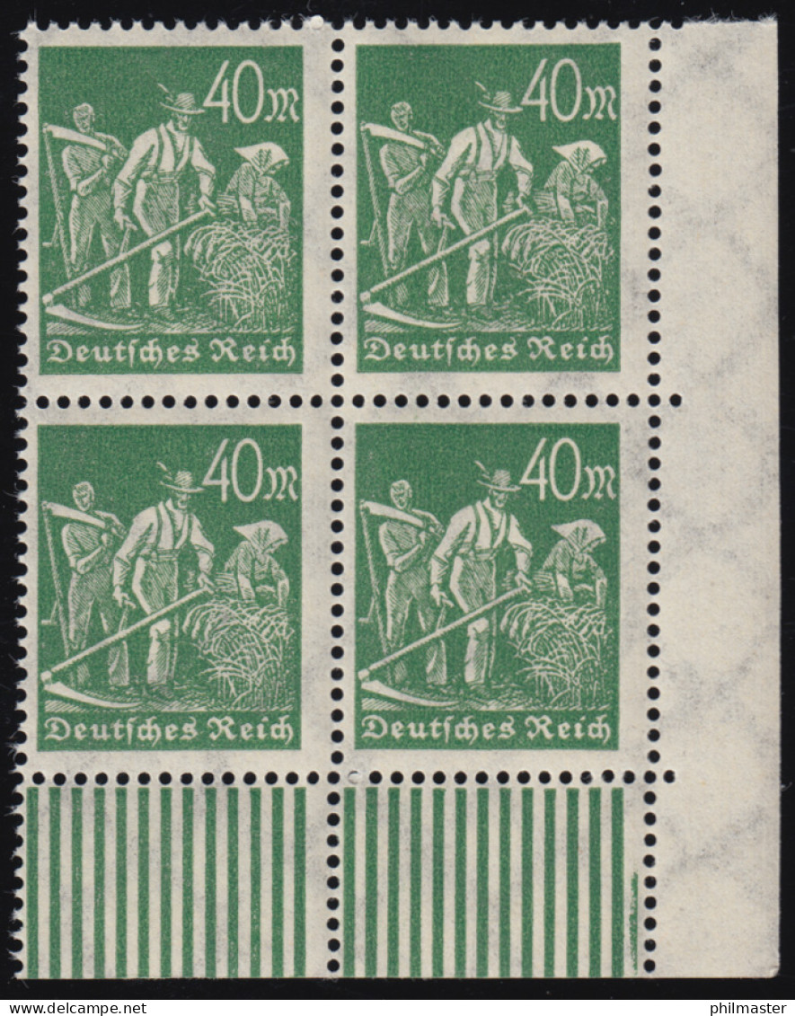 244d Freimarke Arbeiter 40 M, Dunkelolivgrün, Eck-Vbl. Unten Re., Postfrisch ** - Unused Stamps