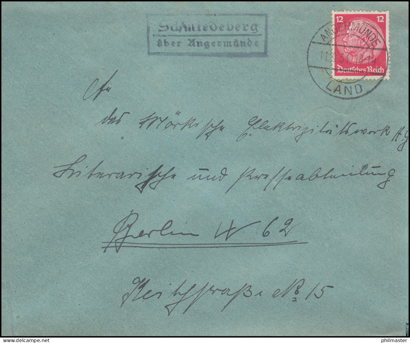 Landpost Schmiedeberg über Angermünde Land 11.9.34 Auf Brief - Storia Postale