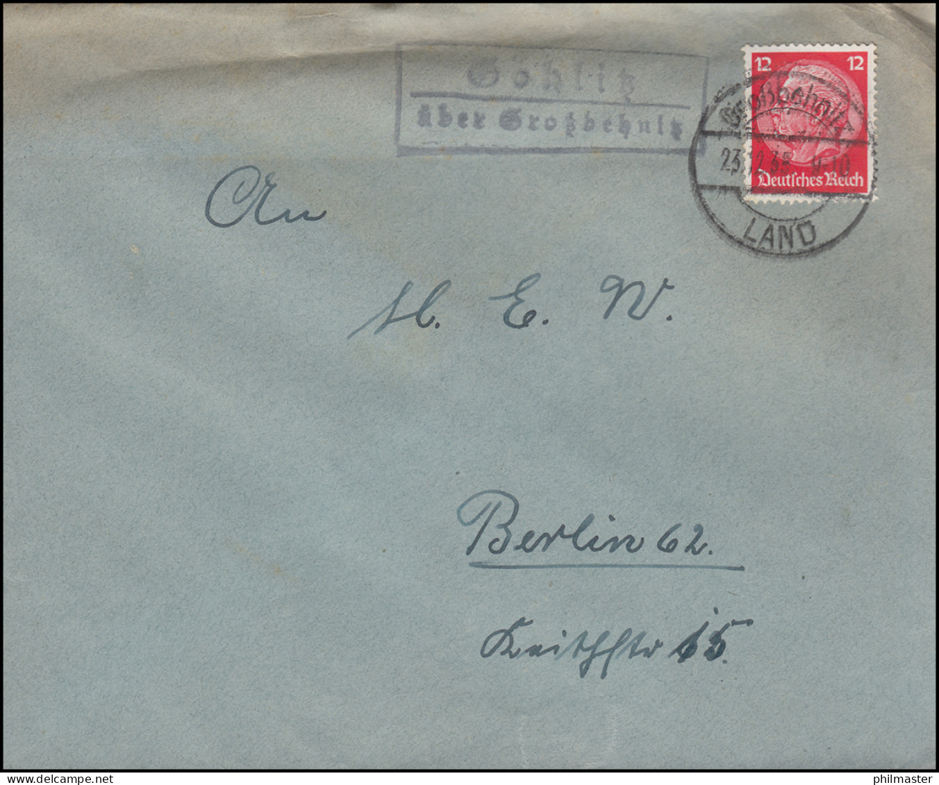 Landpost Gohlitz über Großbehnitz Land 23.12.35 Auf Brief - Cartas & Documentos