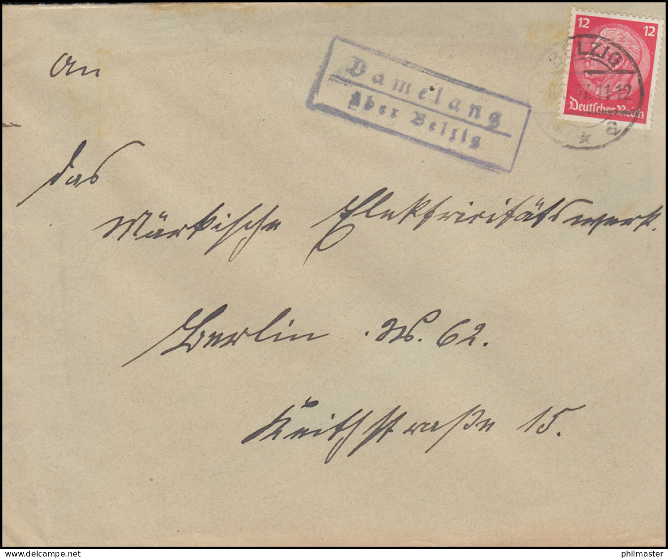 Landpost Damelang über Belzig 8.6.37 Auf Brief - Briefe U. Dokumente