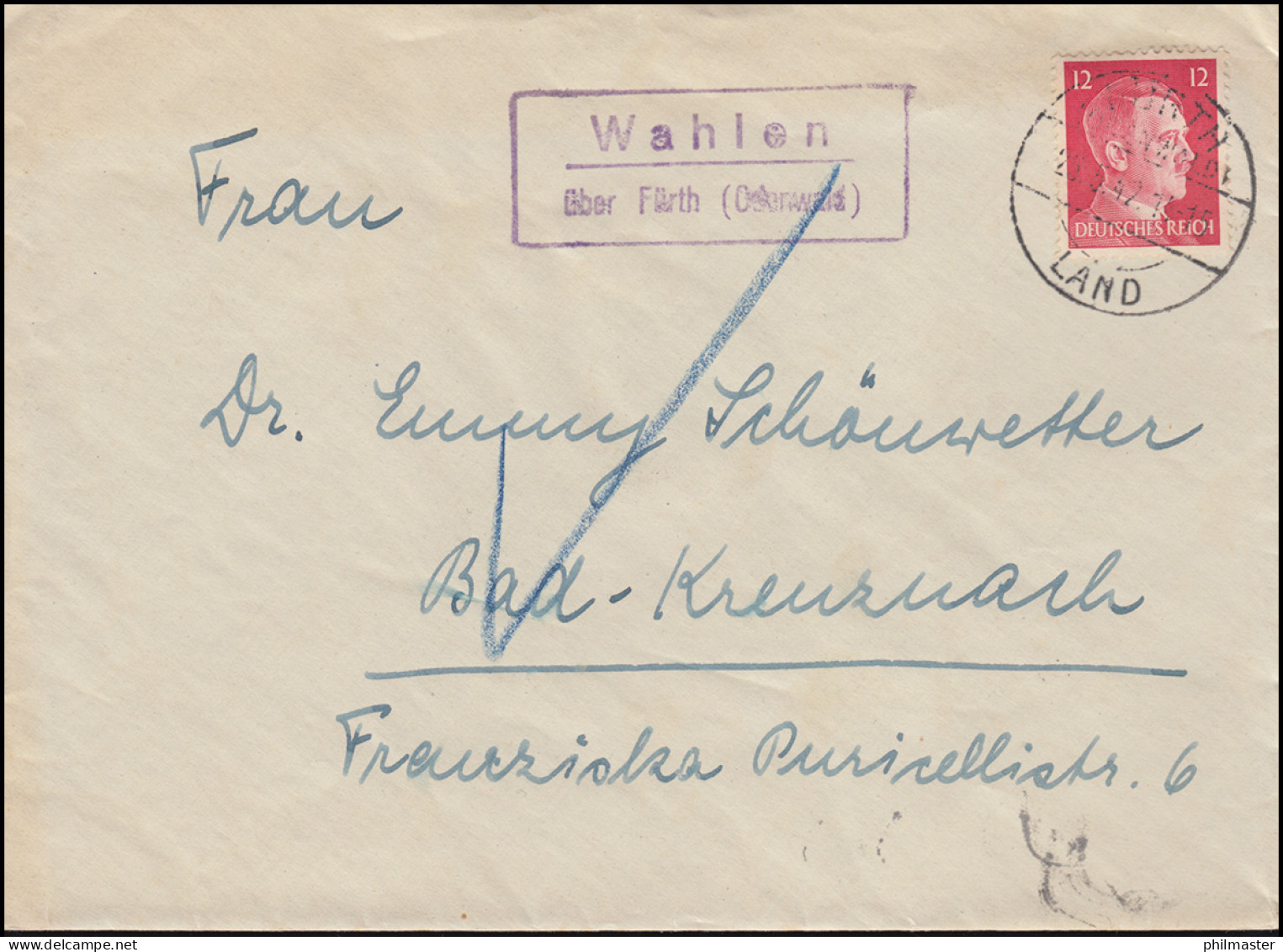 Landpost Wahlen über Fürth (Osterwald) Land 25.5.42 Auf Brief - Brieven En Documenten