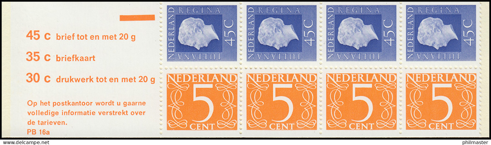 Markenheftchen 18 Königin Juliane Und Ziffer 1974 Mit 3 Tarifen Und PB 16a, ** - Carnets Et Roulettes