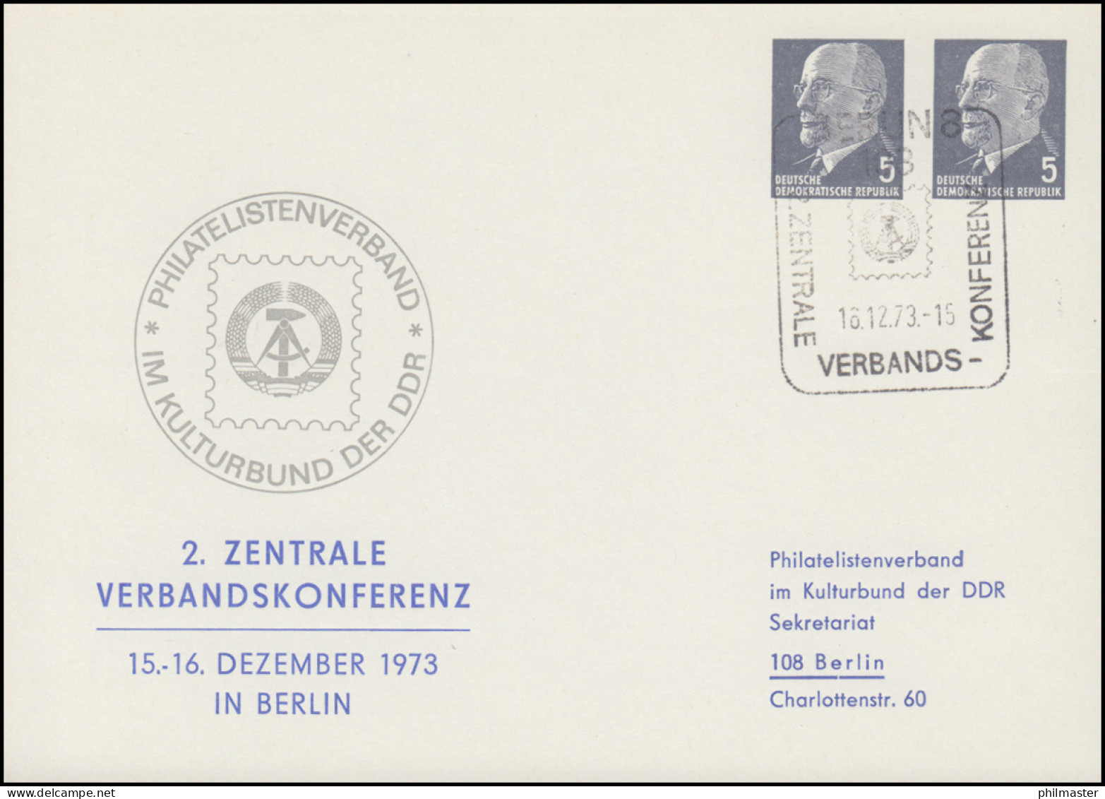 PP 11/42a Ulbricht 5+5 Pf Verbandskonferenz 1973 - Mit Anschrift, SSt BERLIN - Sonstige & Ohne Zuordnung