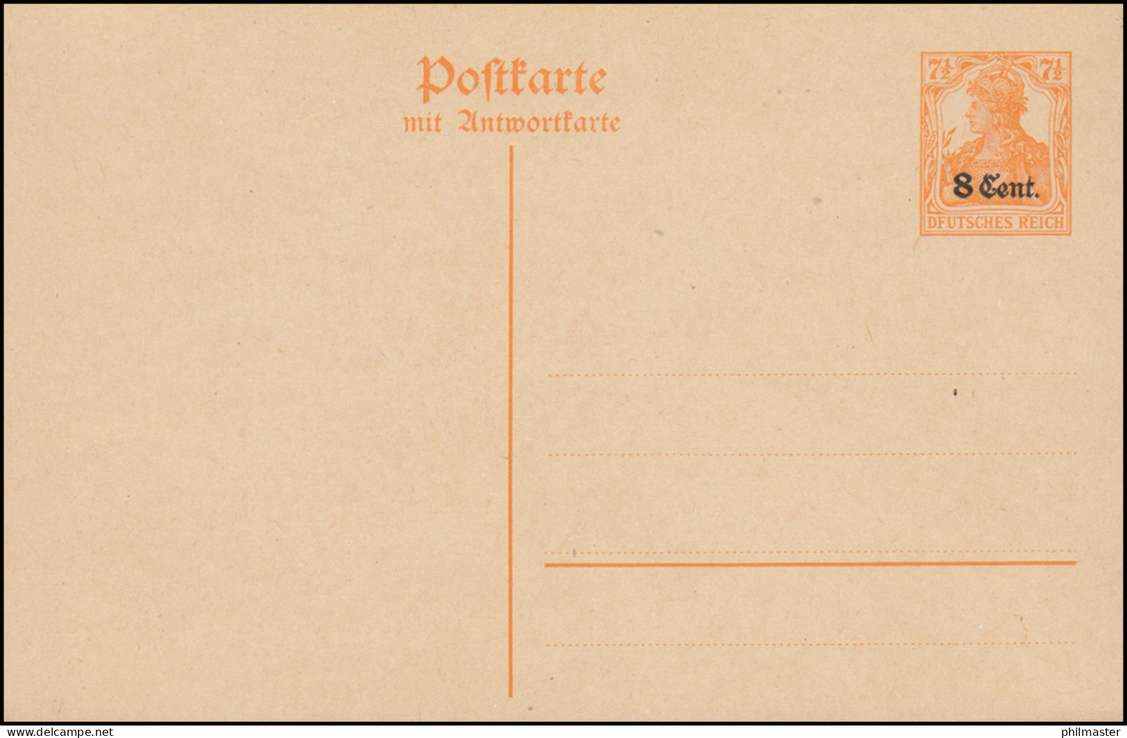 Etappengebiet West Postkarte P 4 Orange, ** Wie Verausgabt - Besetzungen 1914-18