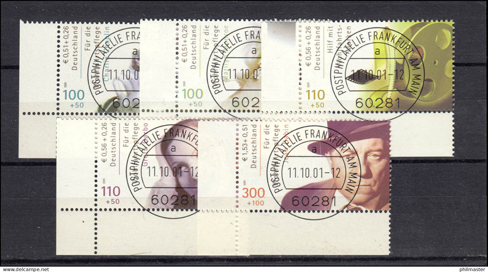 2218-2222A Filmschauspieler 2001: ER-Satz U.l. Vollstempel VS Frankfurt/M. ET-O - Used Stamps