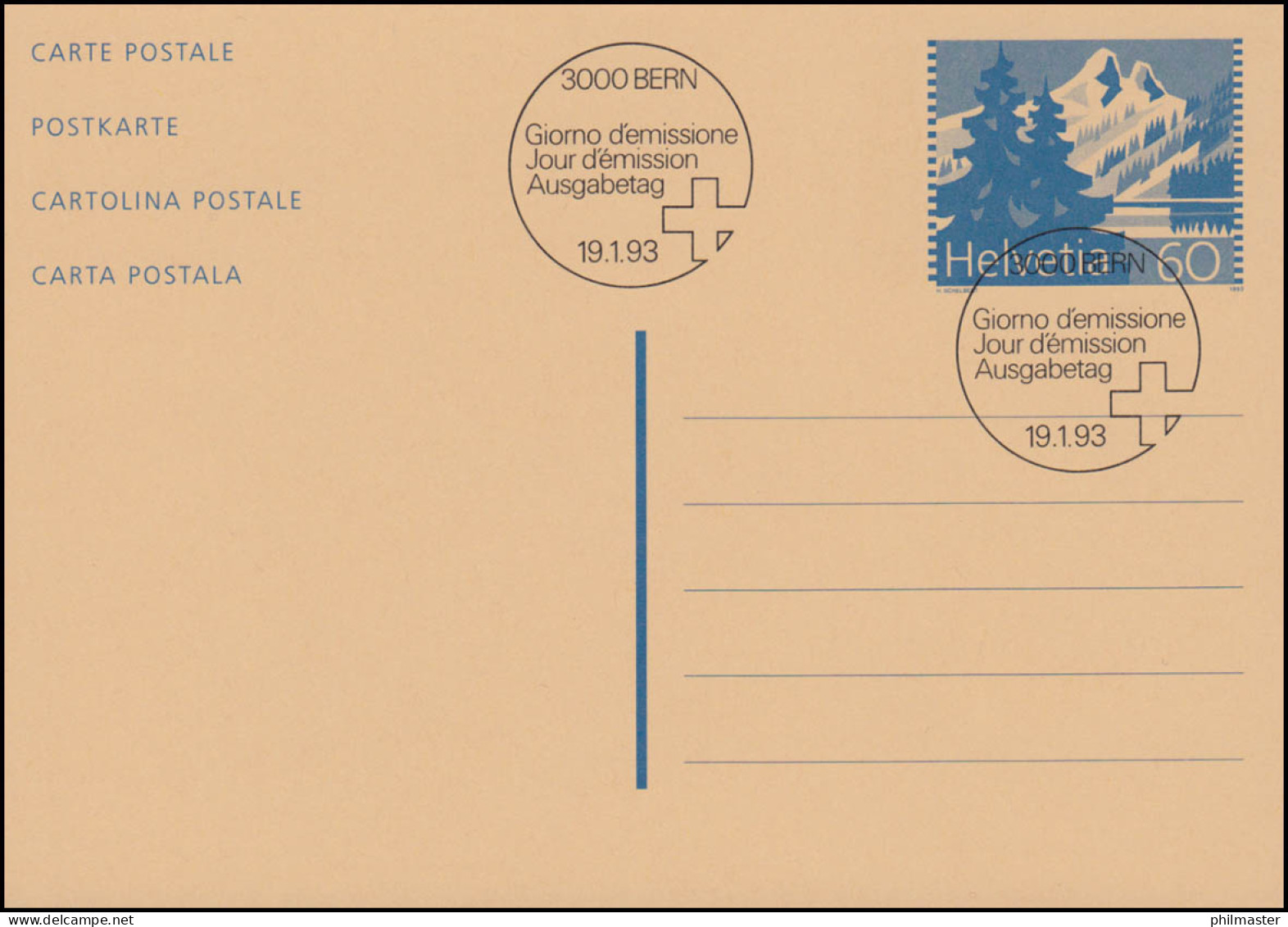 Schweiz Postkarte P 251 Bergsee Lac DeTanay 1993, ET-O BERN 19.1.93 - Postwaardestukken