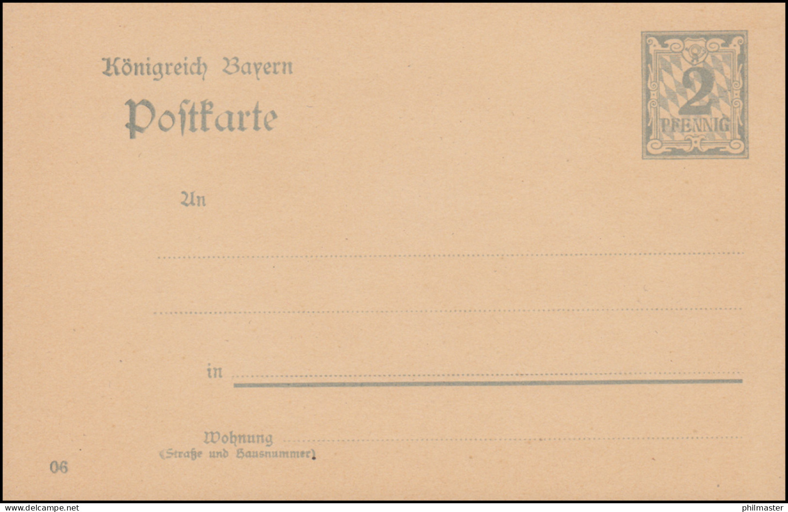 Bayern Postkarte P 65/04 Ziffer 2 Pf Grau, Ohne Wz., DV 06, Wie Verausgabt ** - Enteros Postales