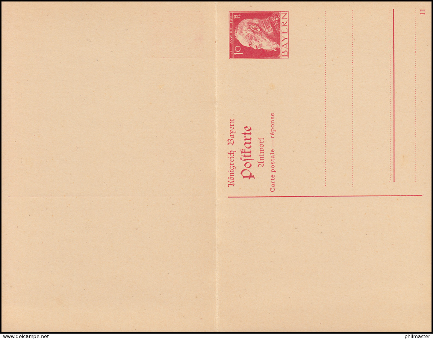 Bayern Postkarte P 90/01 Luitpold 10/10 Pf Rot DV 11, Wie Verausgabt **  - Enteros Postales