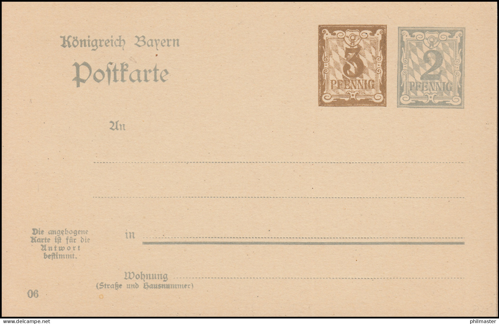 Bayern Postkarte P 78/04 Ziffer 3+2 Pf, DV 06, Auf P 68/04, Wie Verausgabt ** - Interi Postali