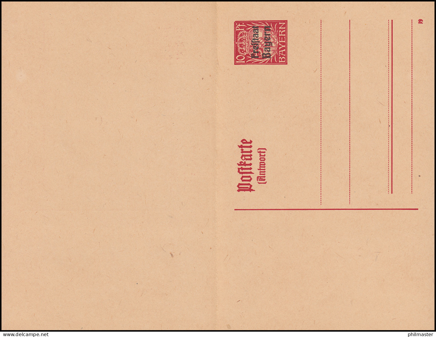 Bayern Postkarte P 110/01 Freistaat 10/10 Pf Karmin DV 19, Wie Verausgabt **  - Postal  Stationery