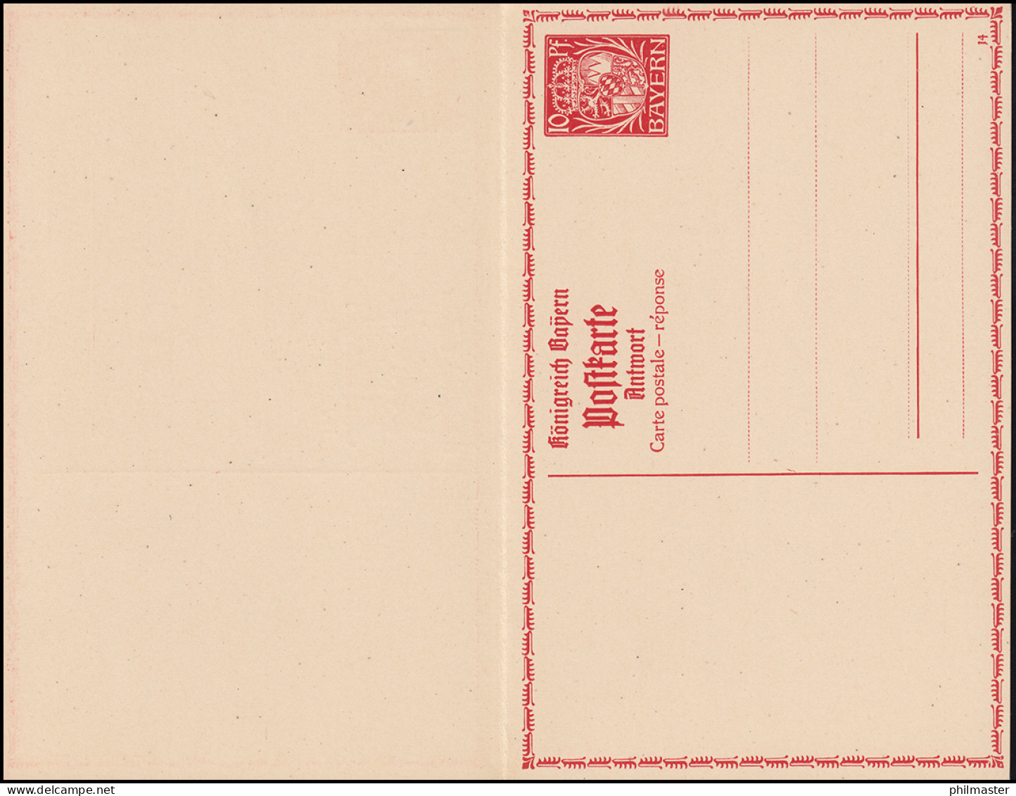 Bayern Postkarte P 96 Wappen 10/10 Pf Zierumrandung DV 14 Geschnitten, **  - Postal  Stationery