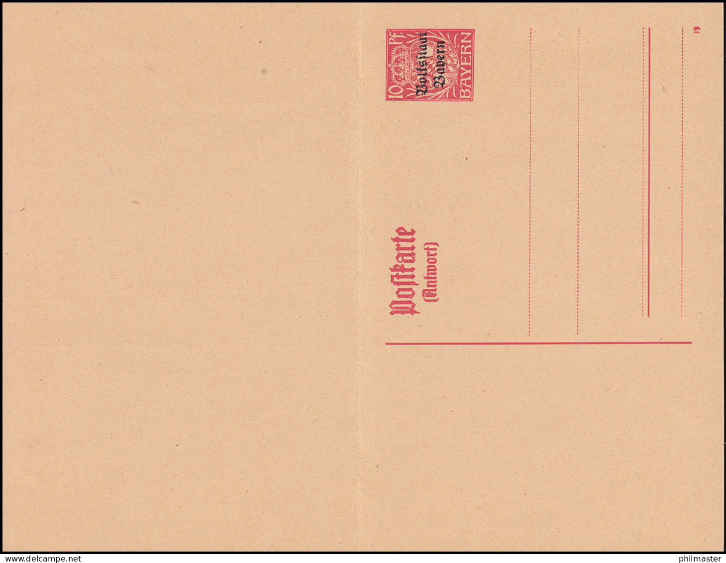 Bayern Postkarte P 106 Wappen Volksstaat 10 + 10 Pf Rot, Wie Verausgabt **  - Postal  Stationery