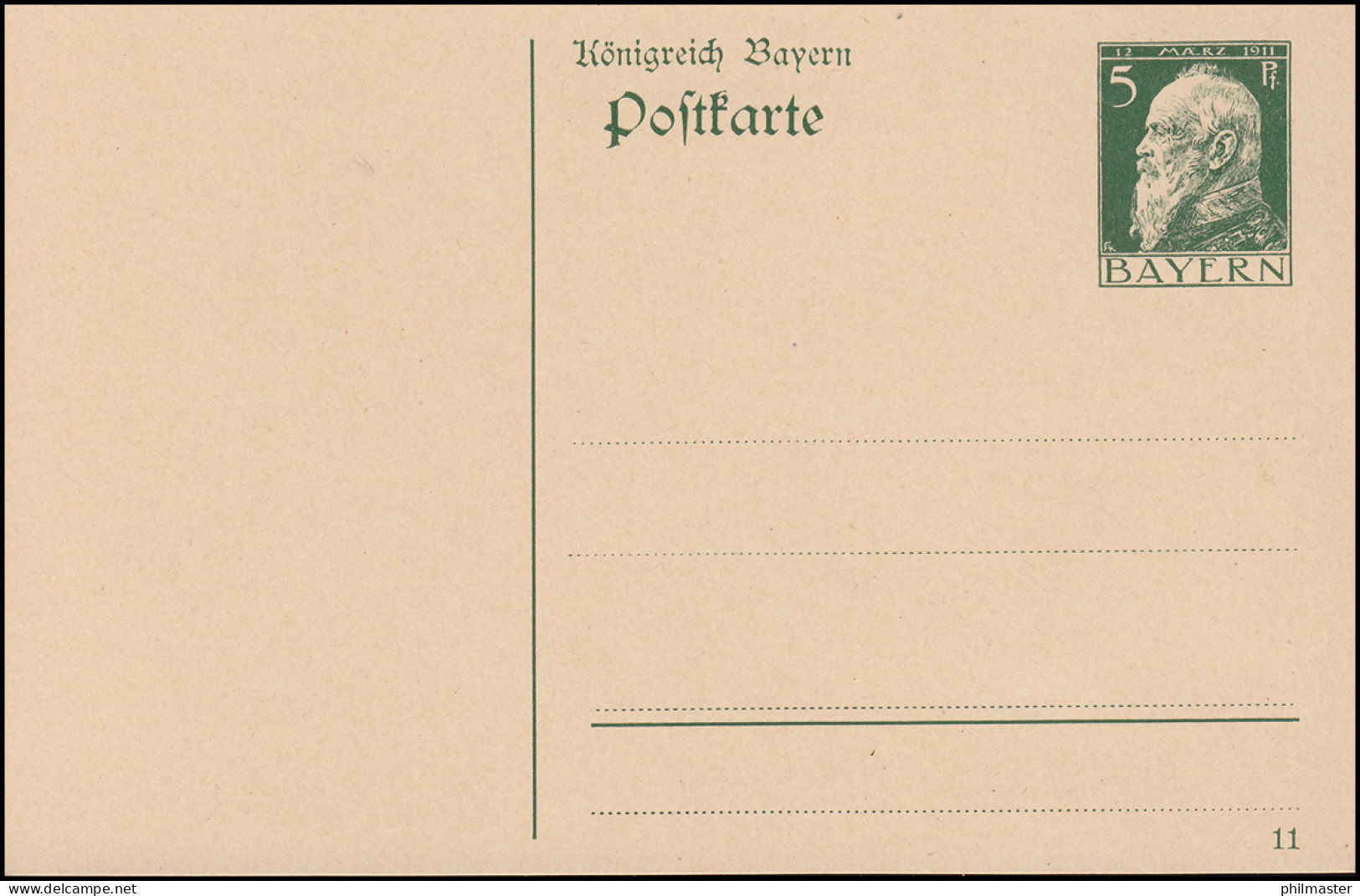 Bayern Postkarte P 87I/01 Luitpold 5 Pf Grün DV 11 Geschnitten, **  - Interi Postali