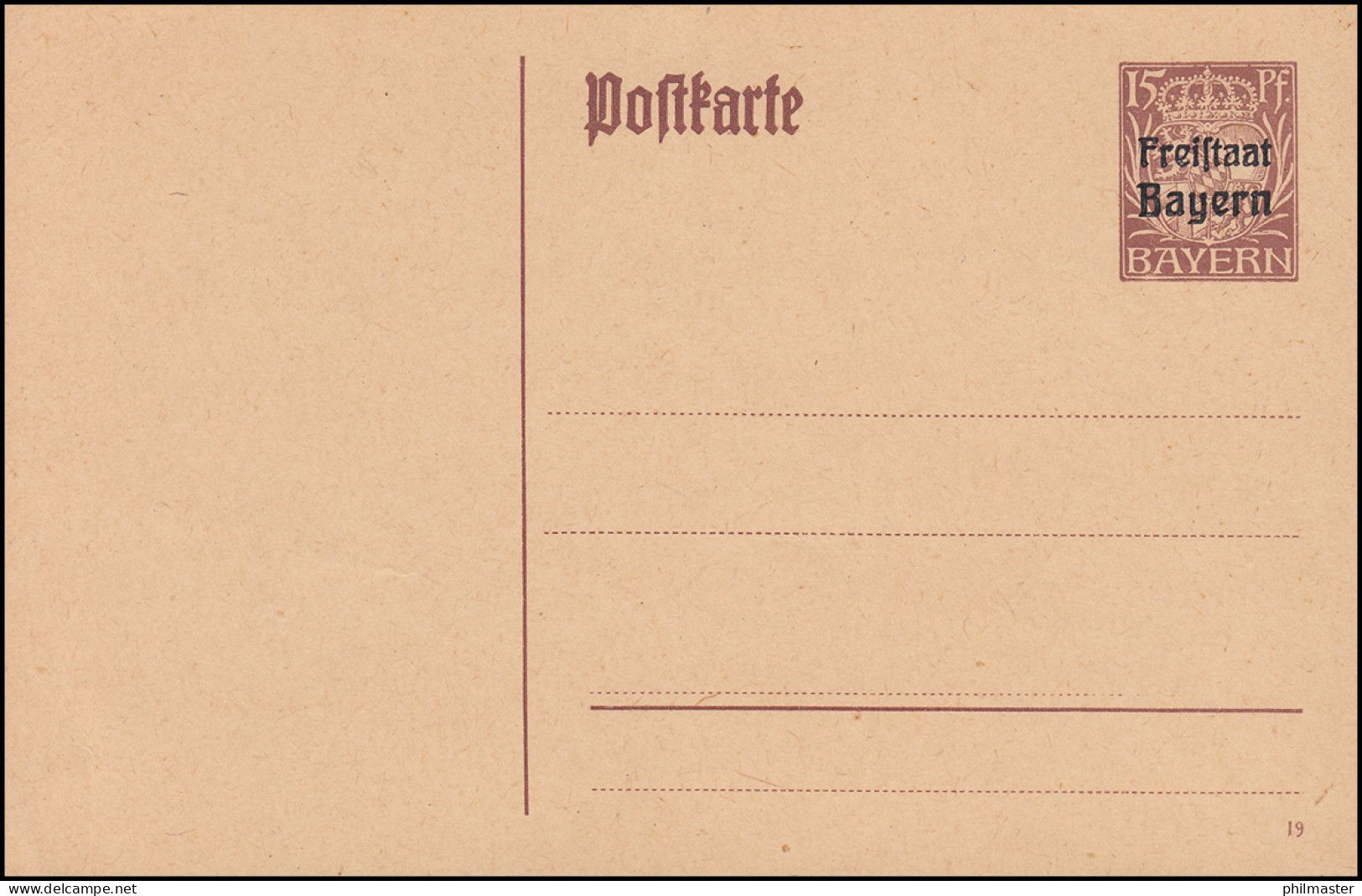 Bayern Postkarte P 114I/01 Freistaat 15 Pf Lilabraun DV 19, Wie Verausgabt **  - Entiers Postaux