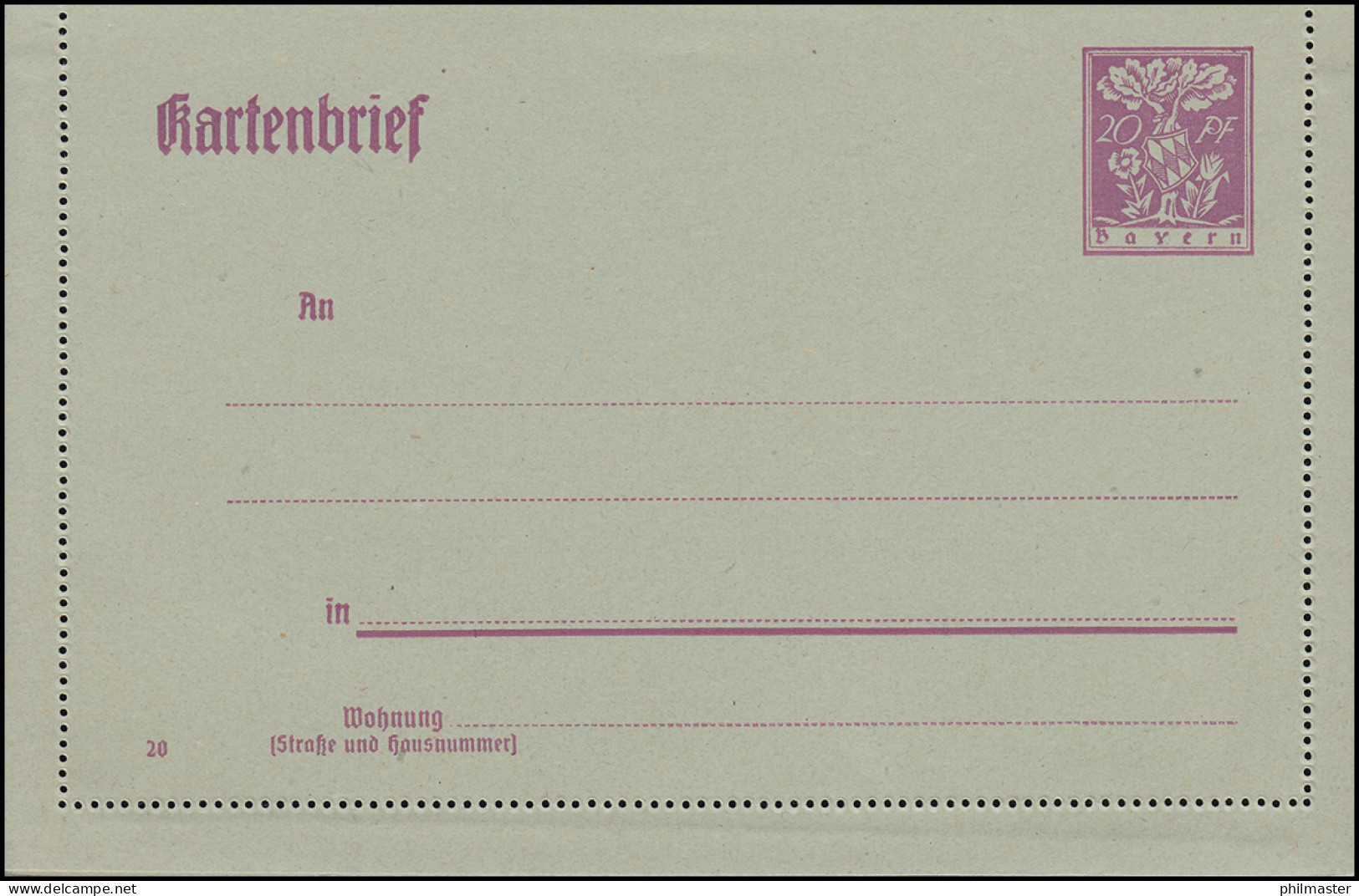 Bayern Kartenbrief K 12 Abschiedsausgabe 20 Pf, Wie Verausgabt ** - Enteros Postales