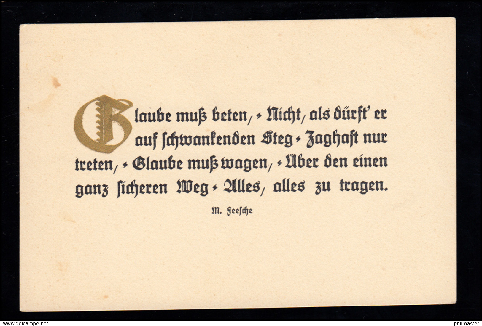 Lyrik-AK M. Feesche: Glaube Muß Beten, ...Glaube Muß Wagen, ... Ungebraucht - Sonstige & Ohne Zuordnung