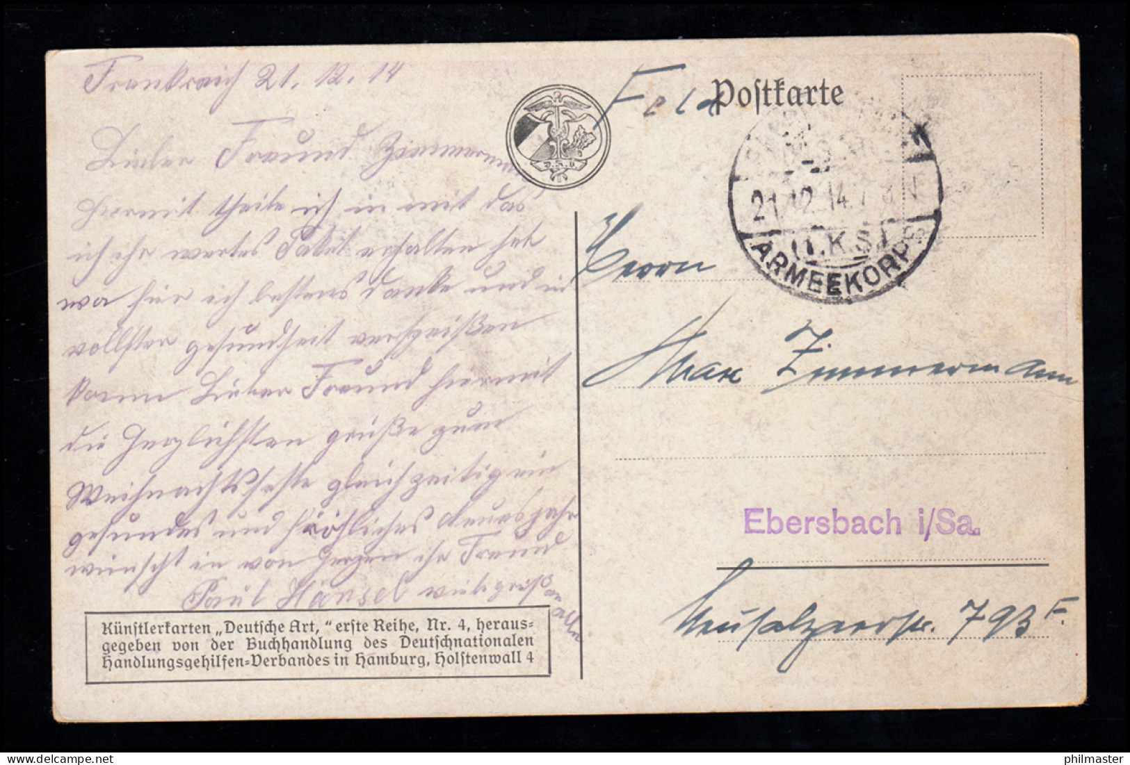 Lyrik-AK Volksliedkarte Kutzer: Ich Hör Ein Eichlein Rauschen, Feldpost 1914 - Other & Unclassified