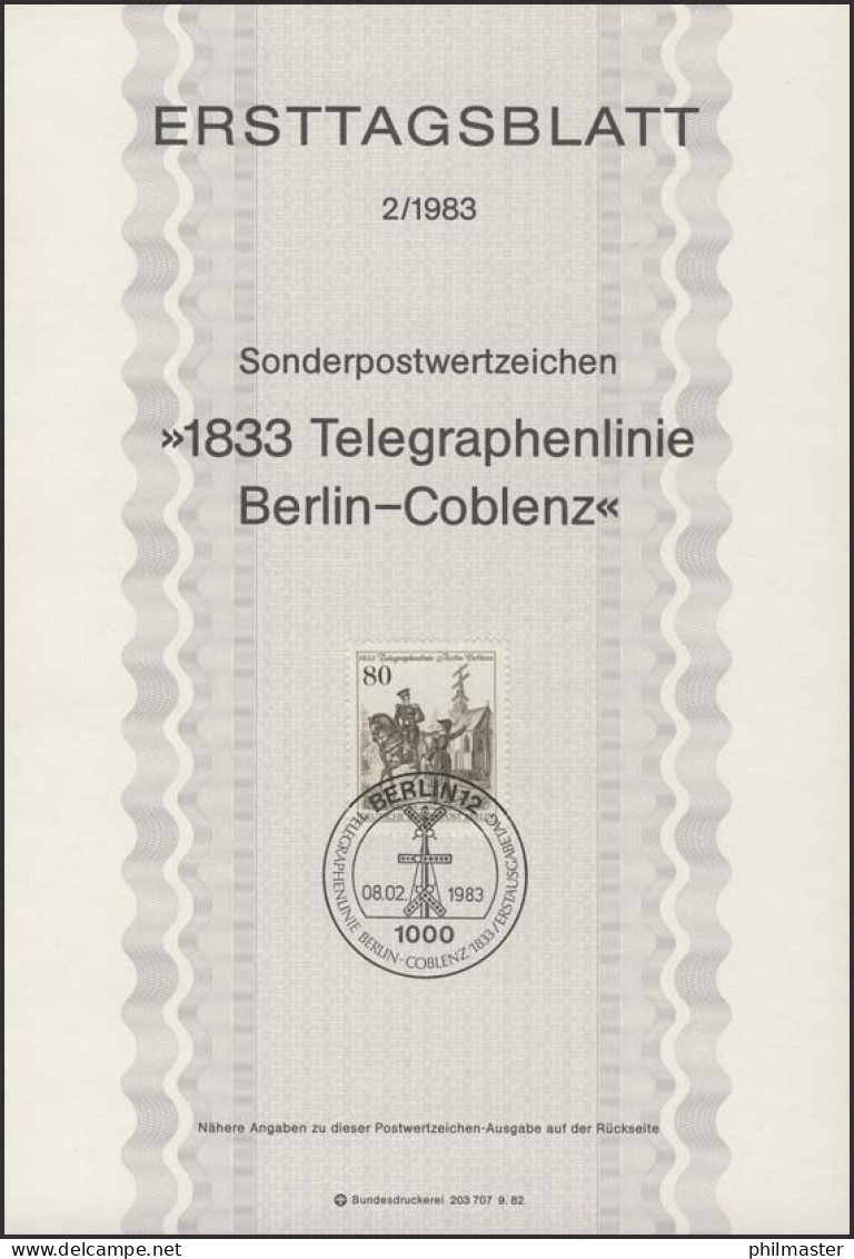 ETB 02/1983 Telegraphenlinie Berlin-Coblenz - 1e Jour – FDC (feuillets)