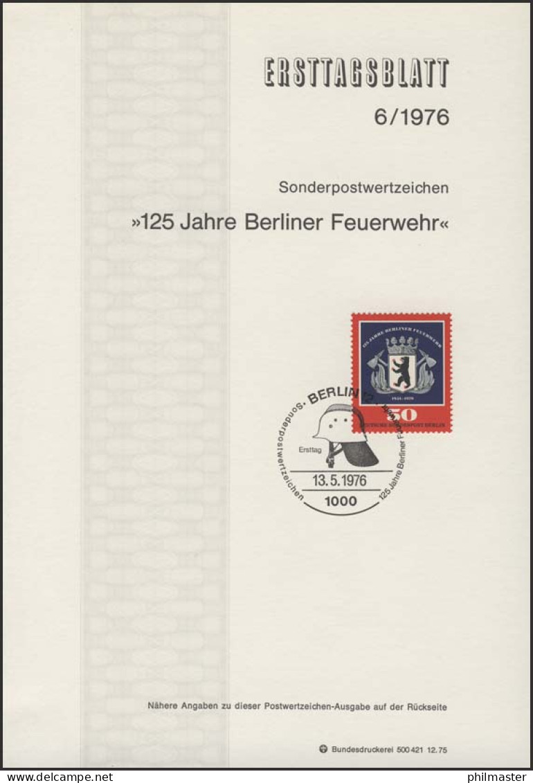 ETB 06/1976 Feuerwehr - 1er Día – FDC (hojas)