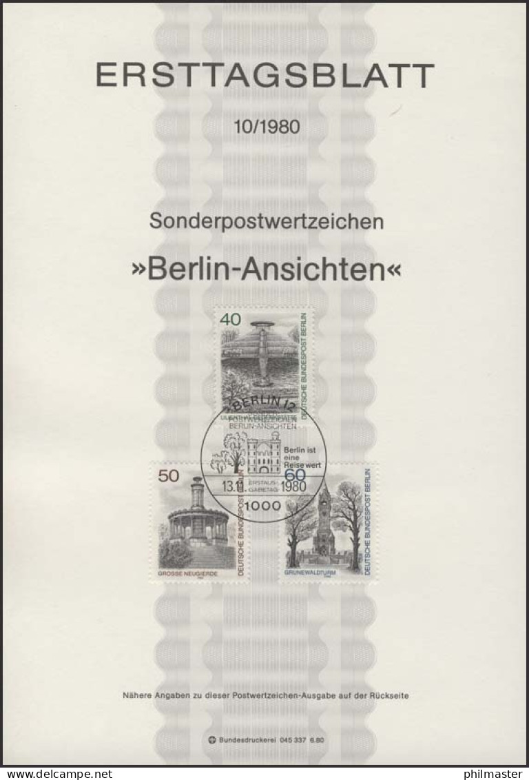 ETB 10/1980 Berlin-Ansichten, Lichterfelde, Grunewald - 1. Tag - FDC (Ersttagblätter)