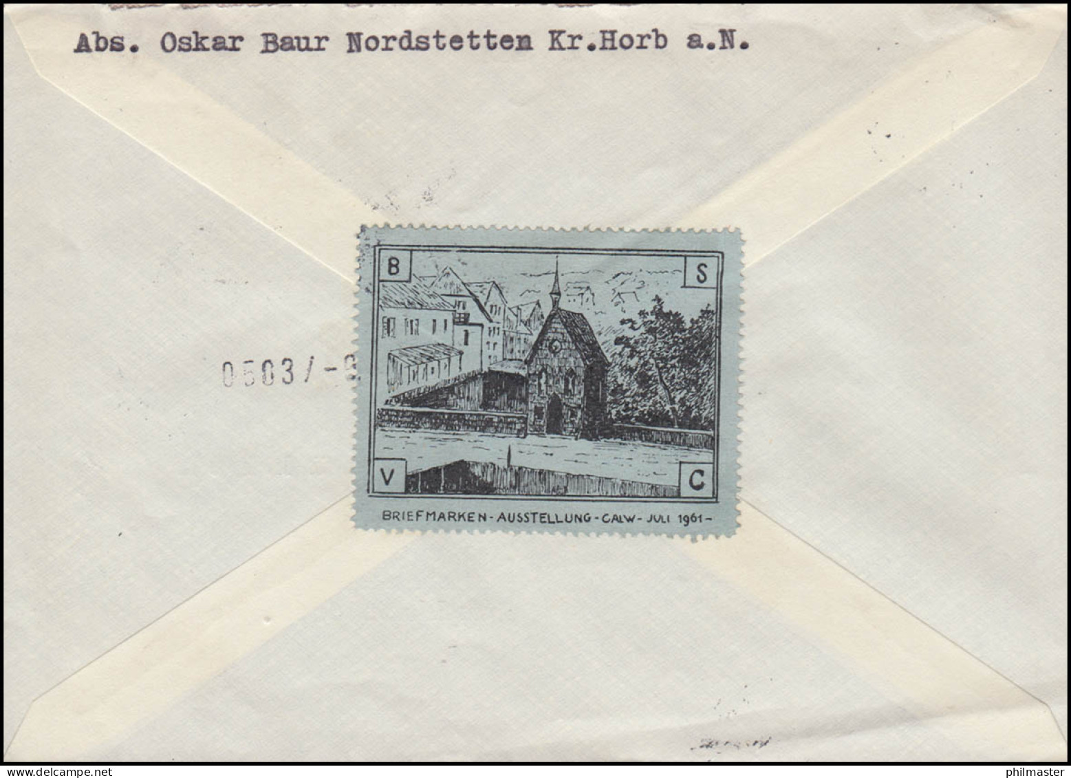 Briefmarkenausstellung Calw 1961, Werbevignette Auf Lp-Brief HORB/NECKAR 9.1.60 - Expositions Philatéliques