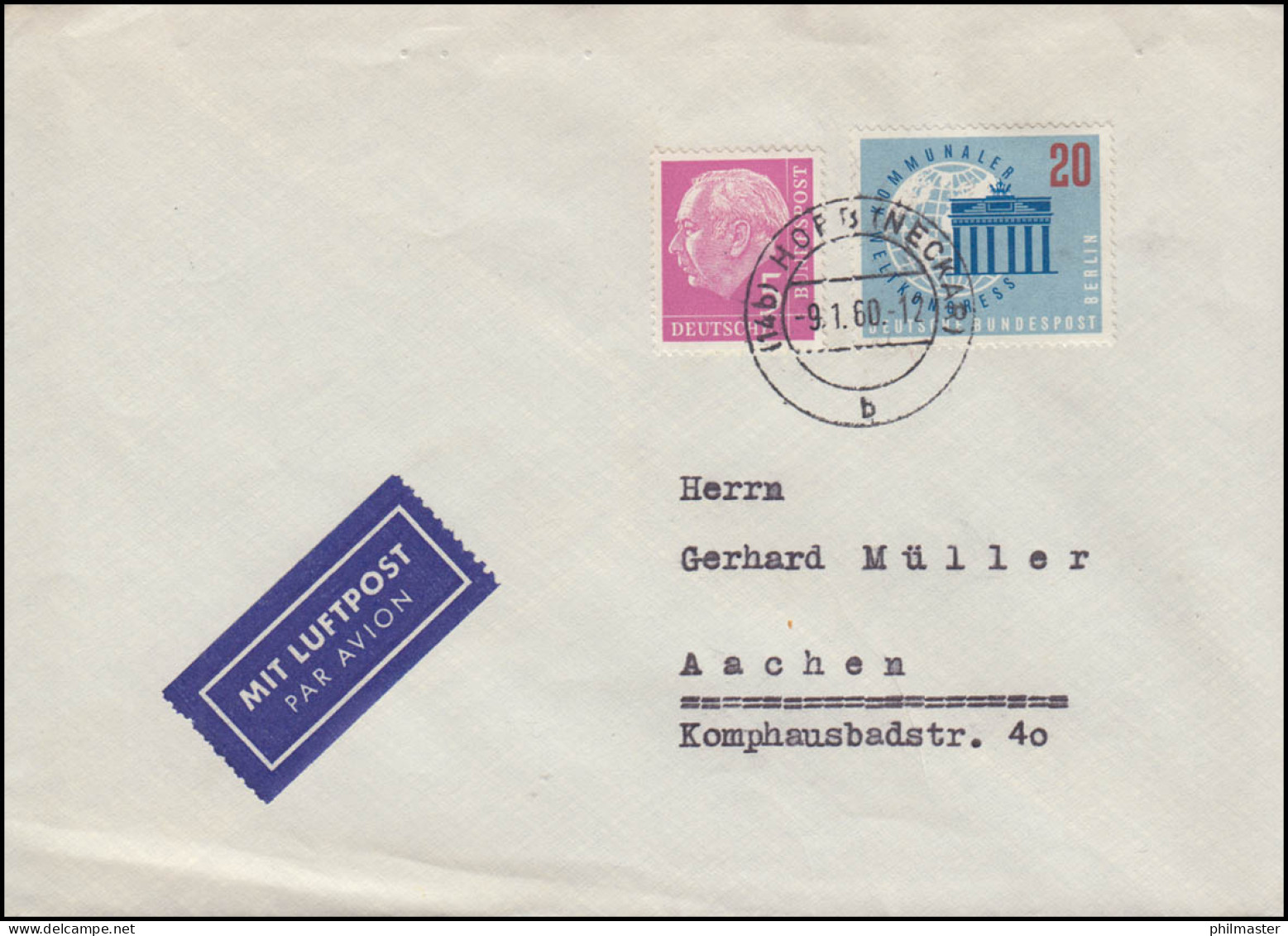 Briefmarkenausstellung Calw 1961, Werbevignette Auf Lp-Brief HORB/NECKAR 9.1.60 - Briefmarkenausstellungen