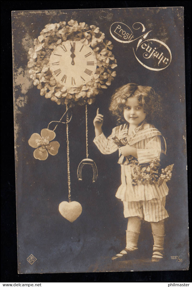Kinder-AK Neujahr:Mädchen Mit Silvester-Uhr Glücksbringer, BUCHBACH 29.12.1908  - Autres & Non Classés