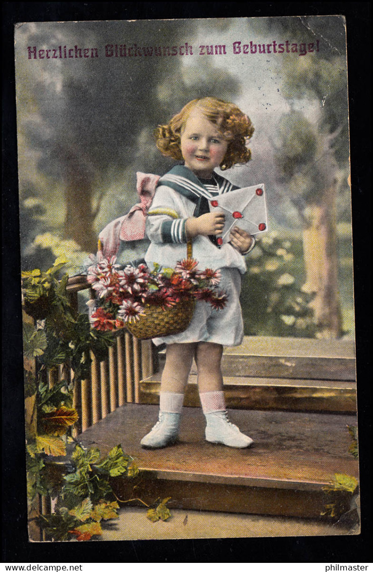 Kinder-AK Geburtstag: Mädchen Im Matrosenanzug Als Briefbote, POTSDAM 17.6.1910  - Other & Unclassified