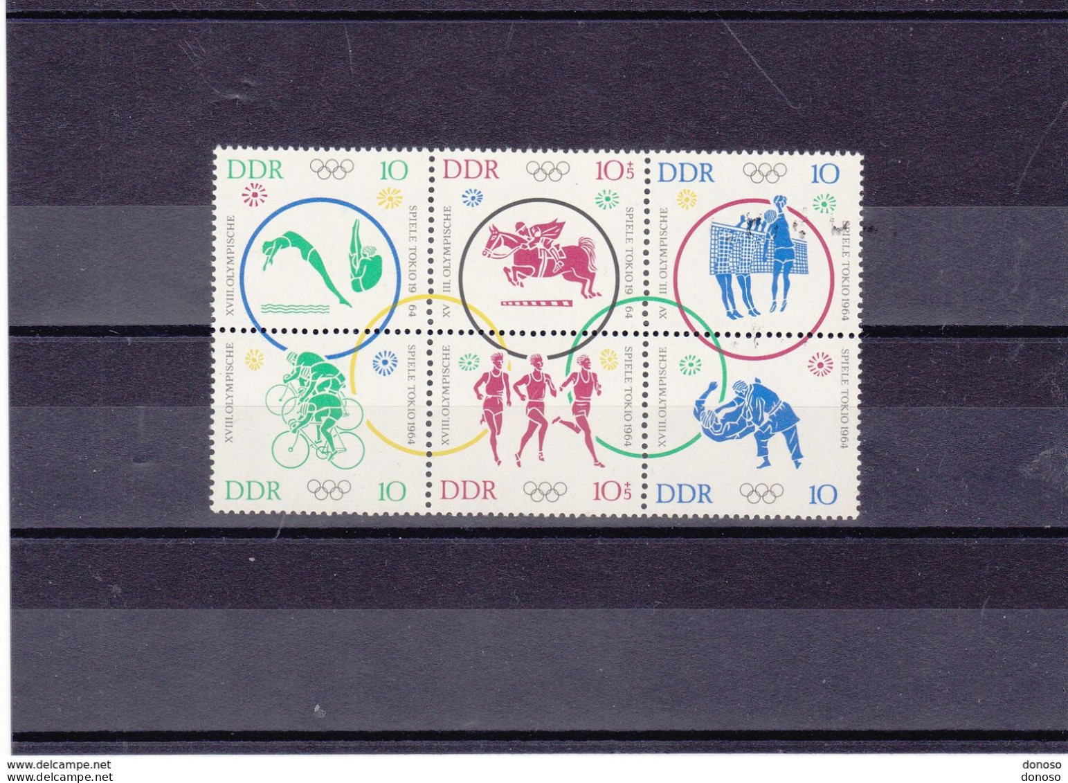 RDA 1964 Jeux Olympiques De Tokyo Se Tenant, Plongeon, Volley-ball, Cyclisme, Lutte, équitation Yvert 742-747 NEUF** - Unused Stamps