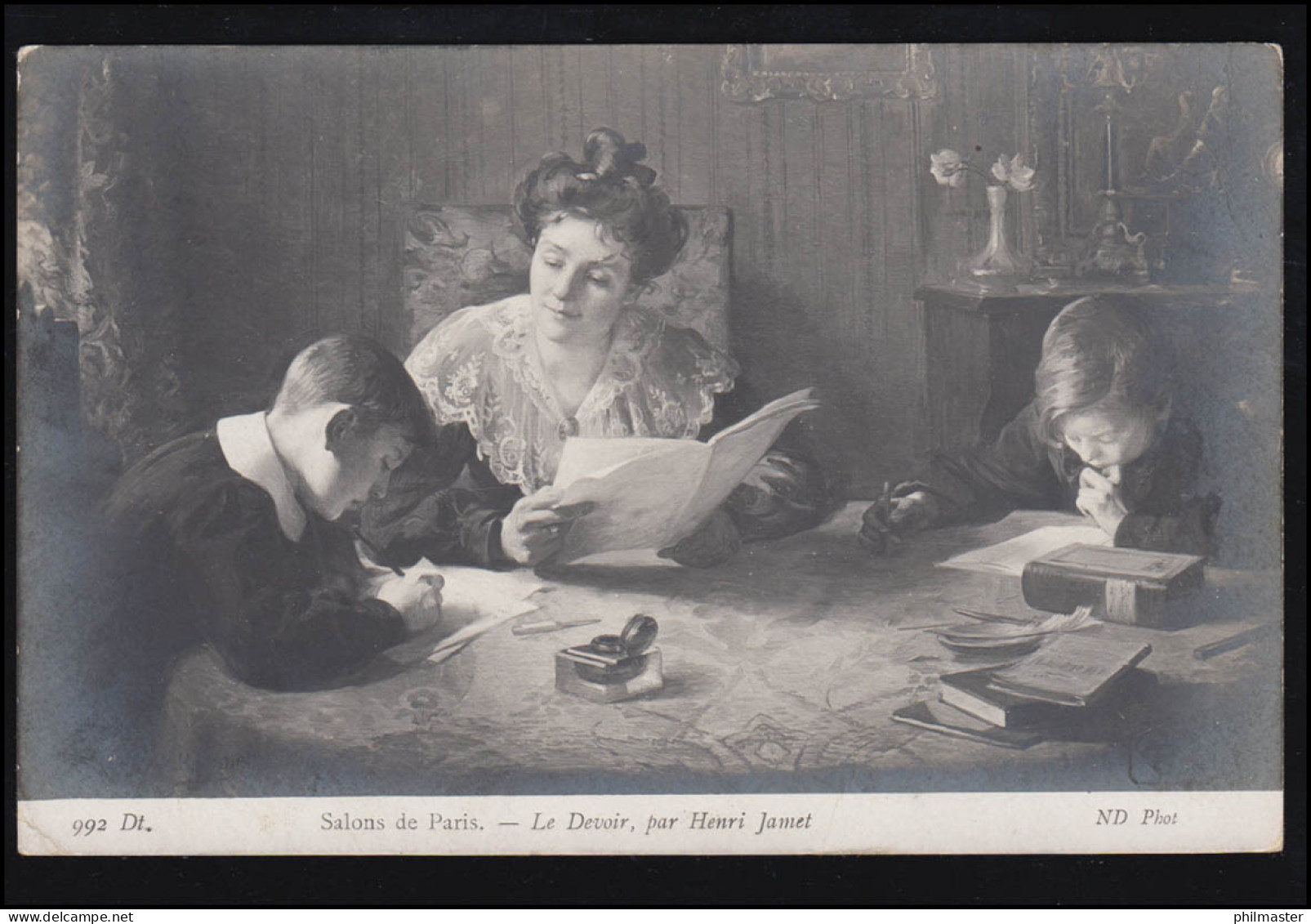 Künstler-AK Henri Jamet: Die Pflicht - Hausaufgaben Lesen Schreiben, WIEN 1908  - Unclassified