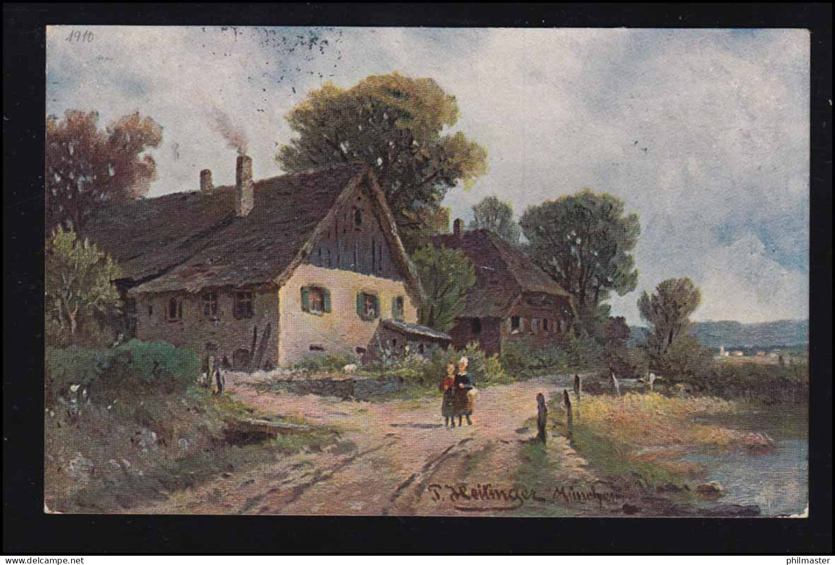 Künstler-AK T. Heilinger: Dorfidylle Straße Mit Bauernhäuser, HANNOVER 21.5.1910 - Non Classés
