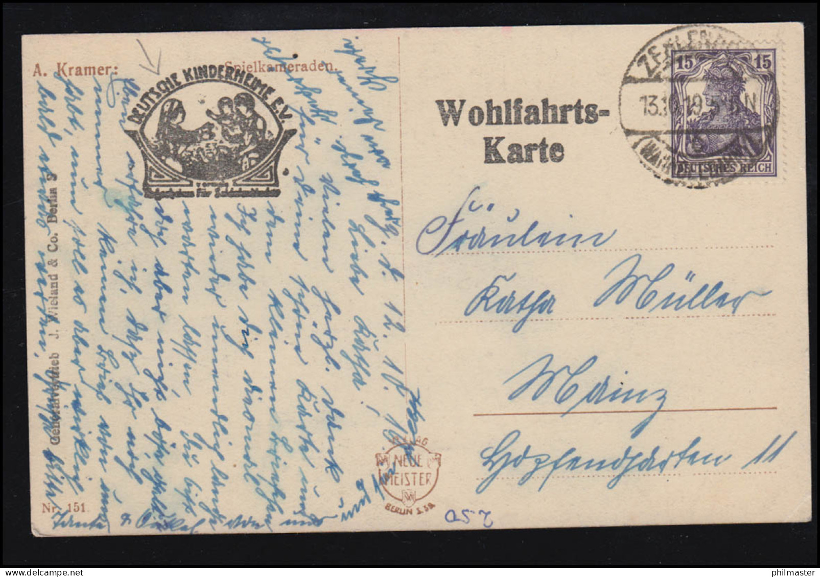 Künstler-AK A. Kramer: Spielkameraden, ZEHLENDORF (WANNSEEBAHN) 13.10.1919 - Non Classés