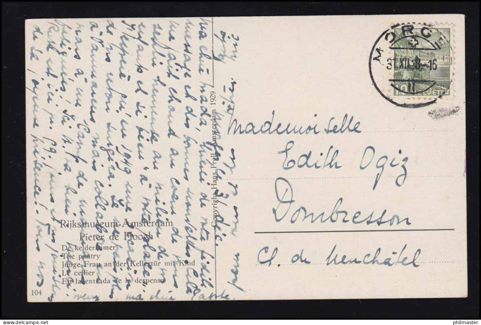 Künstler-AK Pieter De Hoogh: An Der Kellertür Mit Kind, MORGES 31.12.1938 - Unclassified