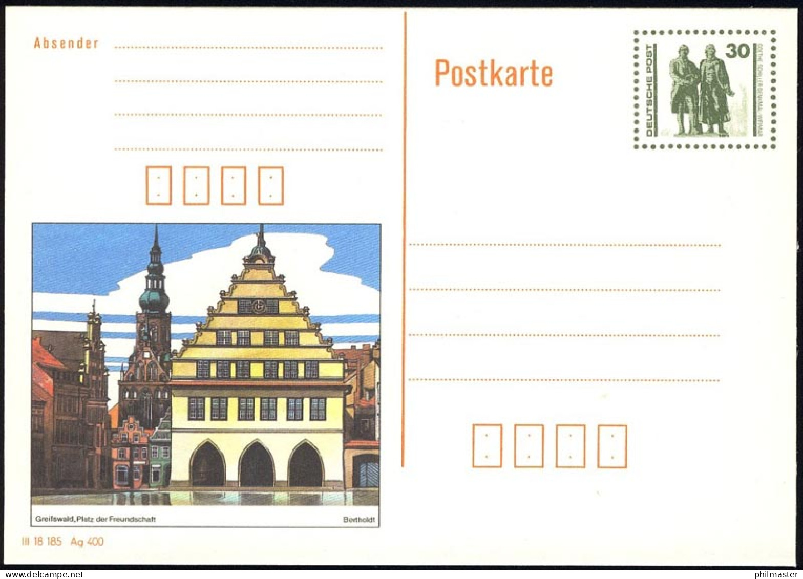 P 109/1 Goethe/Schiller: Greifswald 1990 30 Pf, Postfrisch - Sonstige & Ohne Zuordnung