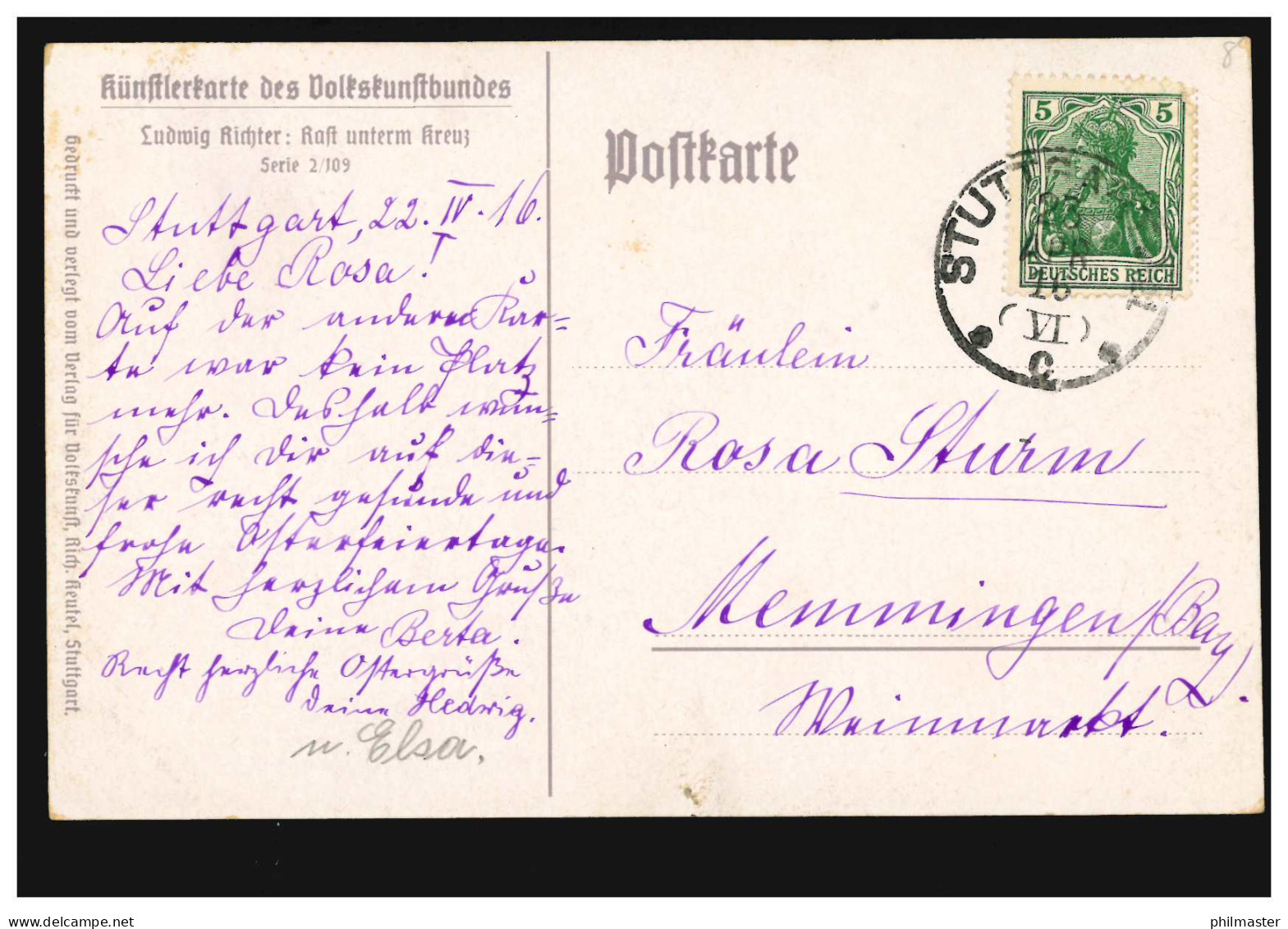 Künstler-AK Ludwig Richter: Kraft Unterm Kreuz, STUTTGART 23.4.1916 - Unclassified