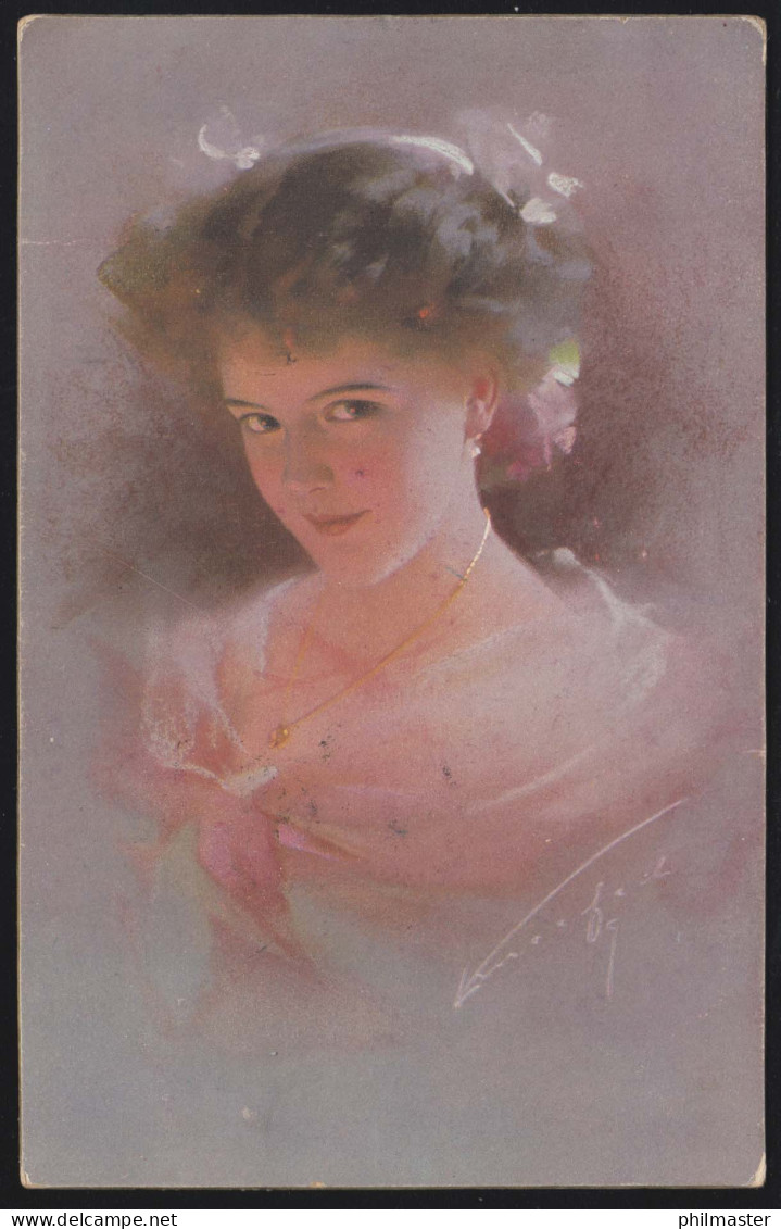 Künstler-AK Mädchen Im Rosa Kleid Mit Weißen Haarschleifen, Gelaufen 3.1.1911 - Non Classés