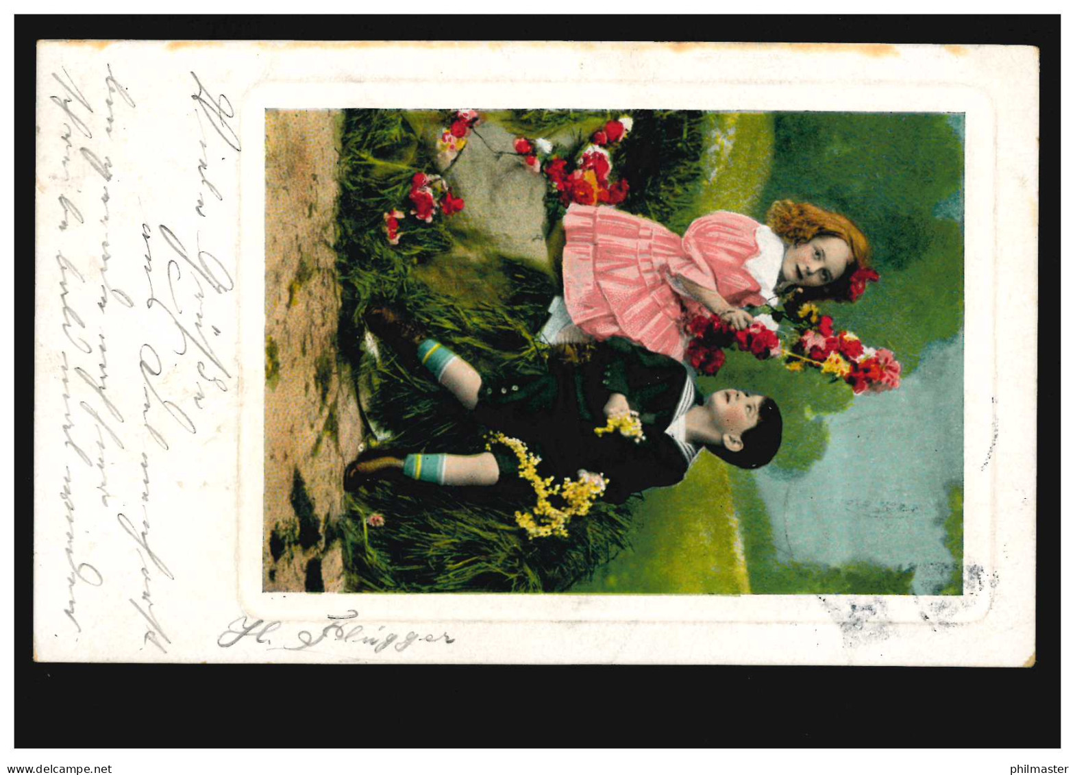 Prägekarte Mädchen Und Junge Mit Blumen, DELMENHORST22.12.1911 - Otros & Sin Clasificación