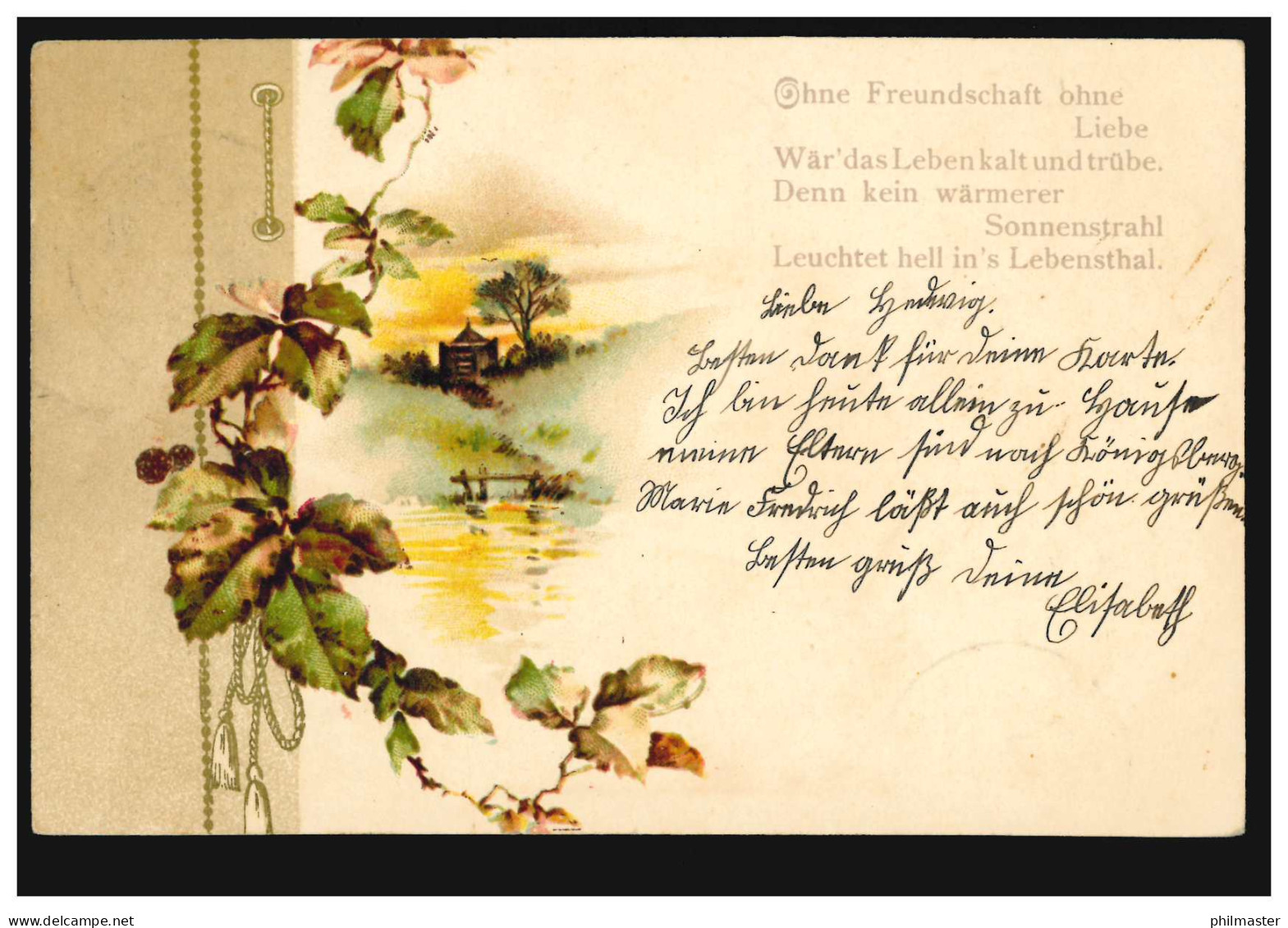 Lyrik-AK Landschaftsbild Gedicht Freundschaft Liebe, SCHÖNFLIESS 1900 - Autres & Non Classés