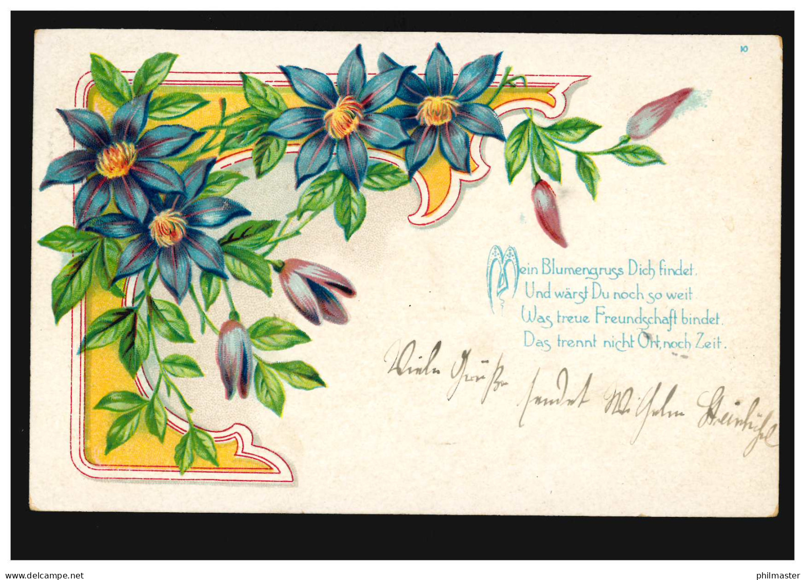 Lyrik-AK Blumen, Gedicht Blumengruss Treue Freundschaft, SCHÖNFLIESS 1.6.1904 - Autres & Non Classés
