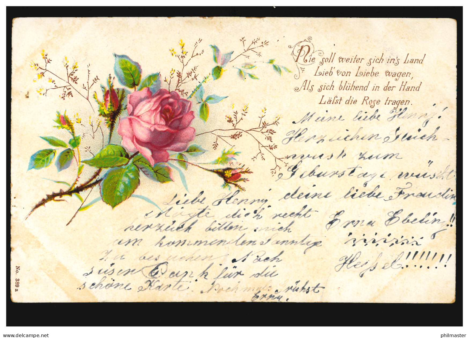 Lyrik-AK Rose Rose Passendes Gedicht Rosengrüsse, BURGDORF (HANNOVER) 8.9.1902  - Altri & Non Classificati