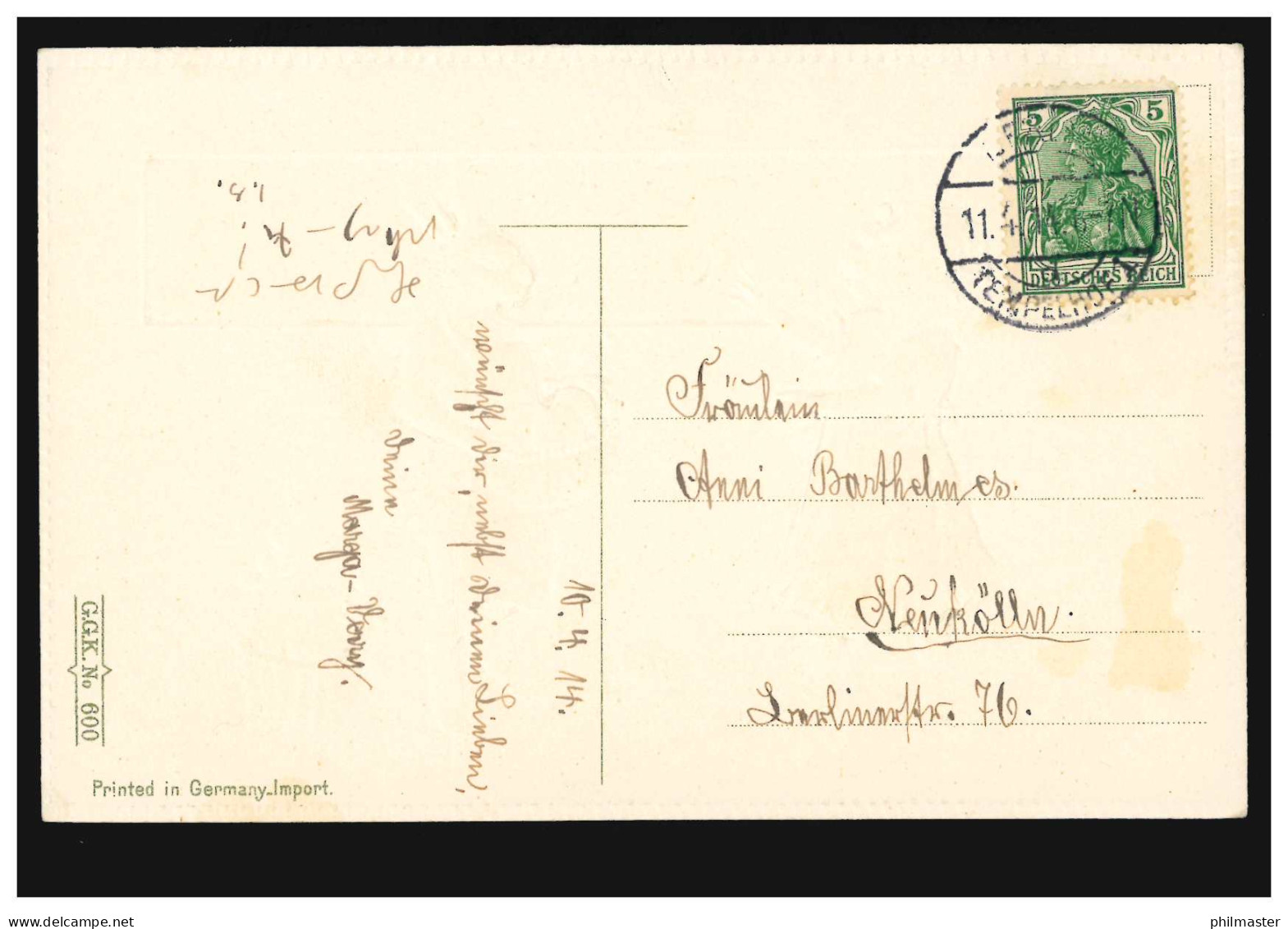 Tiere-AK Ostern: Osterhase Mit Schürze, Ostereier, BERLIN-TEMPELHOF 11.4.1914 - Autres & Non Classés