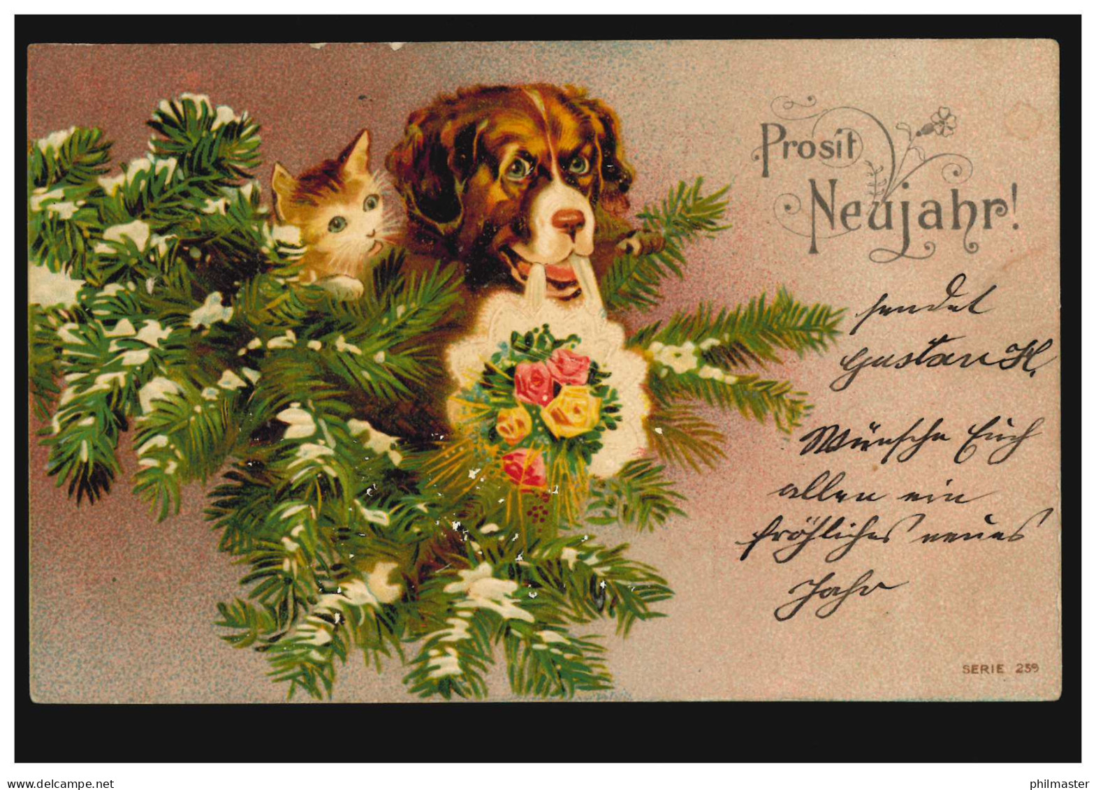 Tiere-AK Hund Und Katze Wünschen Prosit Neujahr, WILHELMSHAVEN 31.12.1904 - Katzen