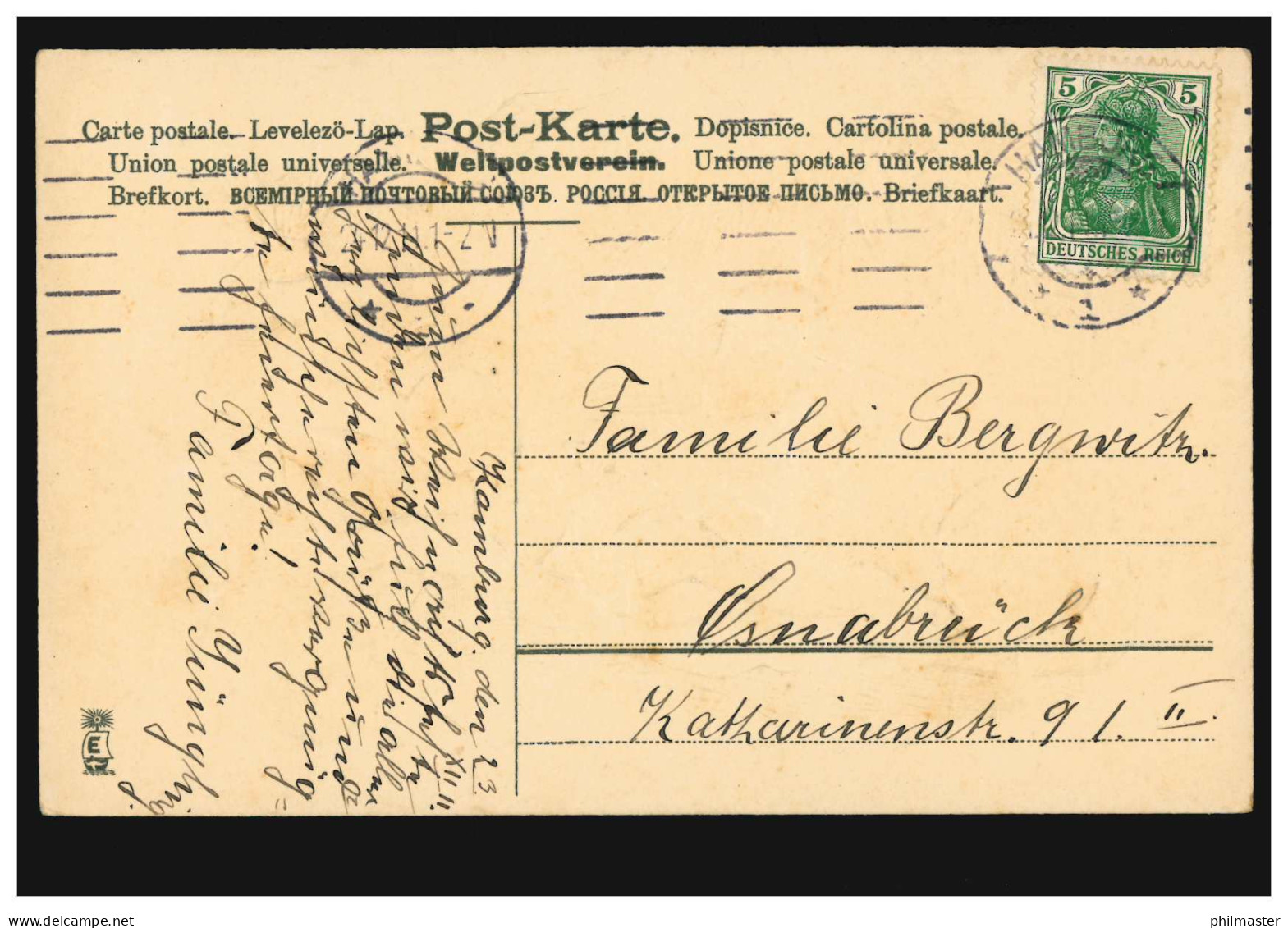 Prägekarte Tiere: Christus-Kind Mit Lamm Und Taubenpaar, HAMBURG 24.12.1911 - Other & Unclassified