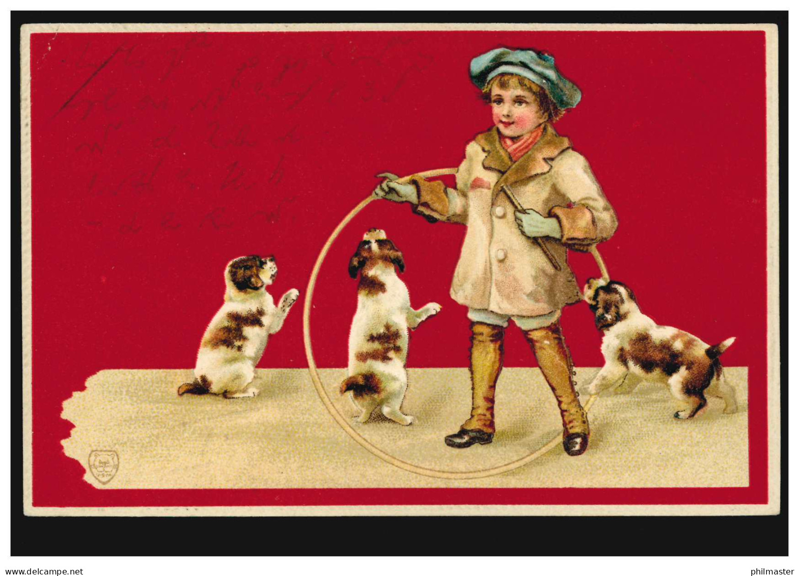 Prägekarte Tiere: Hunde - Mädchen Mit Welpen, Nach FRANKFURT/M.-BOCKENHEIM 1901 - Hunde