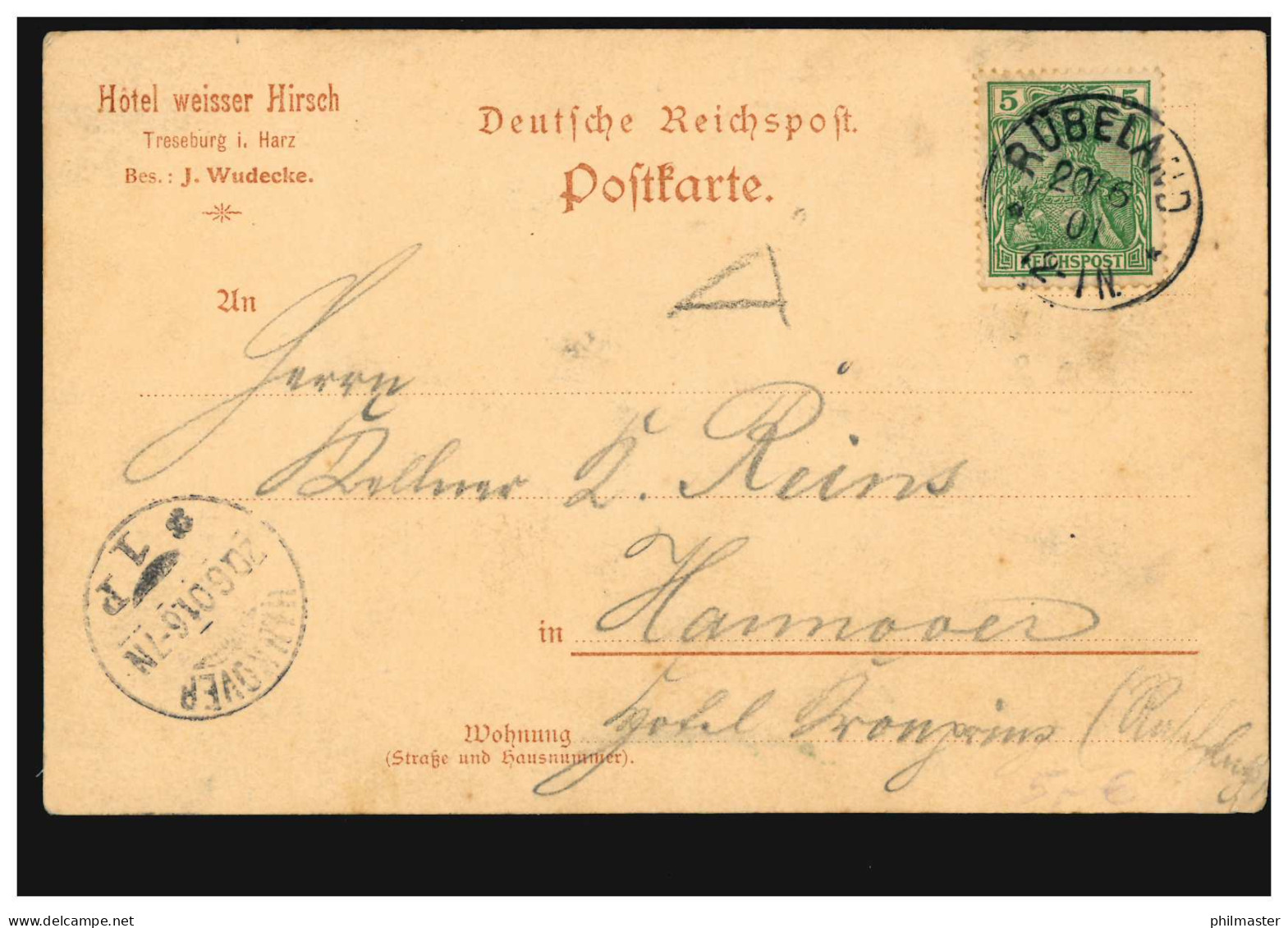 AK Gruss Aus Treseburg, RÜBELAND 20.6.1901 Nach HANNOVER 1 P 20.6.01 - Otros & Sin Clasificación