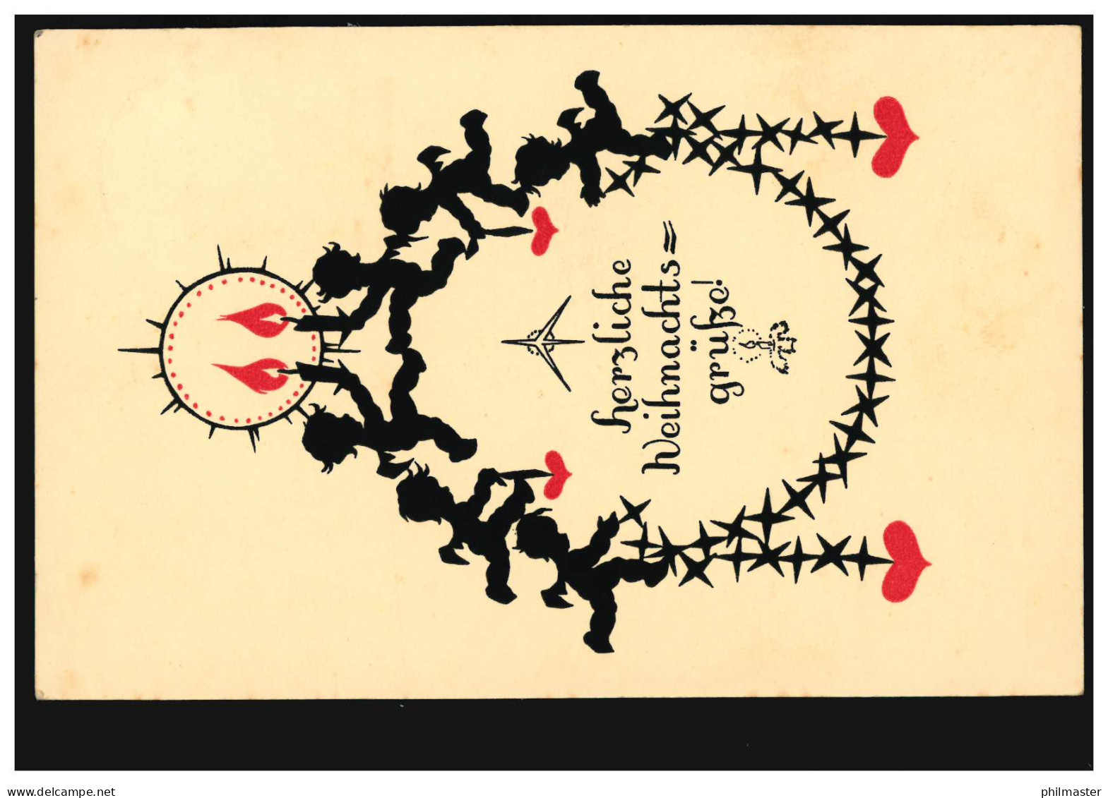 Scherenschnitt-AK Weihnachten Engel Als Pyramide, SCHWARZENBACH (SAALE) 24.12.37 - Scherenschnitt - Silhouette