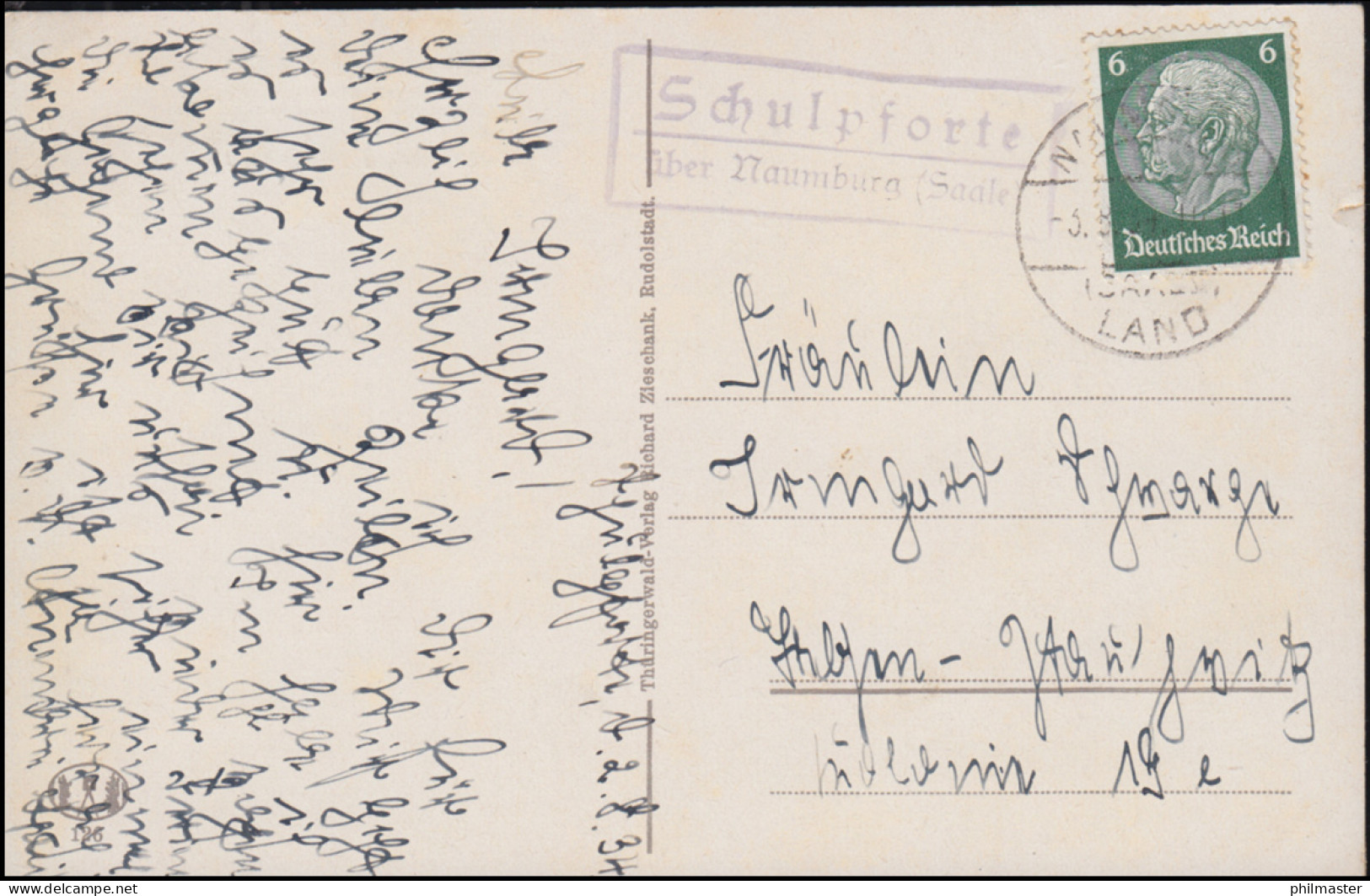 Landpost-Stempel Schulpforte über NAUMBURG/SAALE LAND 3.8.1934 Auf AK Thüringen - Cartas & Documentos